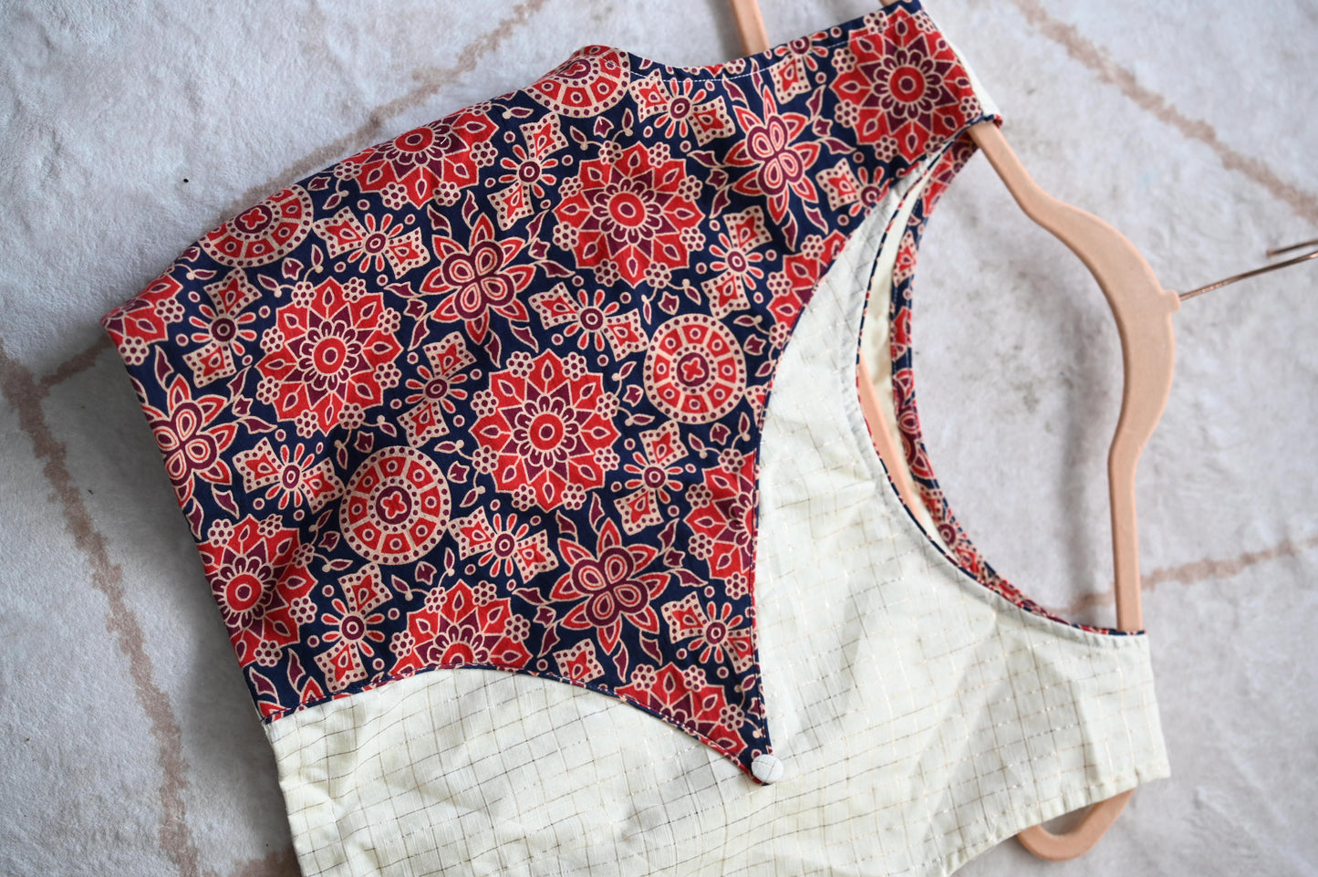 Ajrakh block print crop top blouse