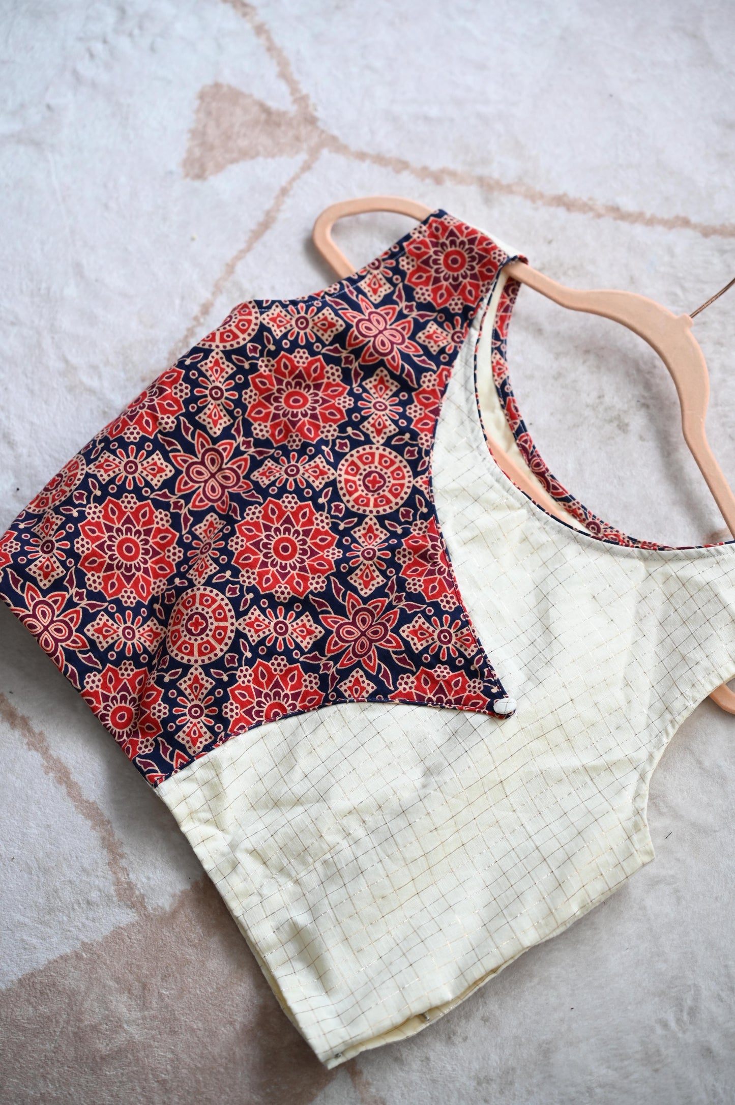 Ajrakh block print crop top blouse