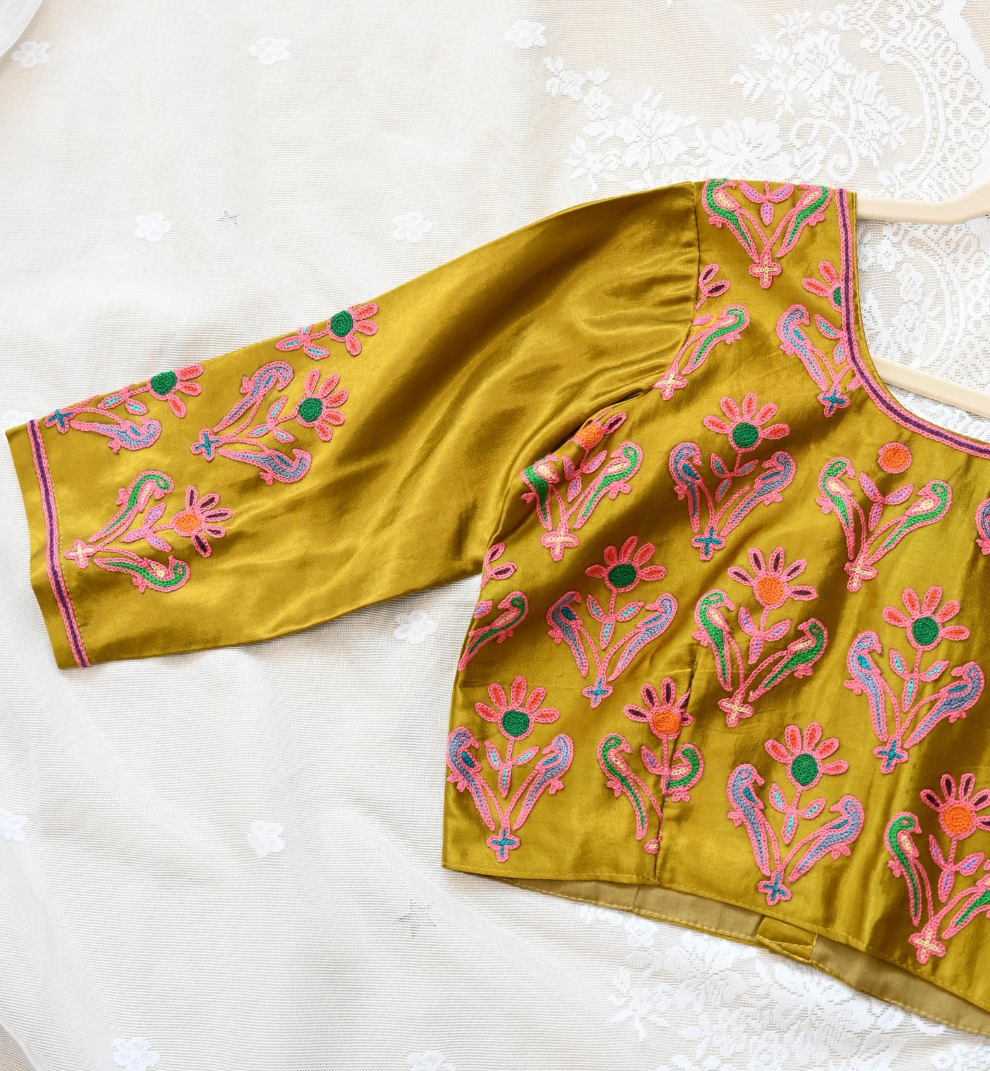 Yellow mushroom silk saree blouse
