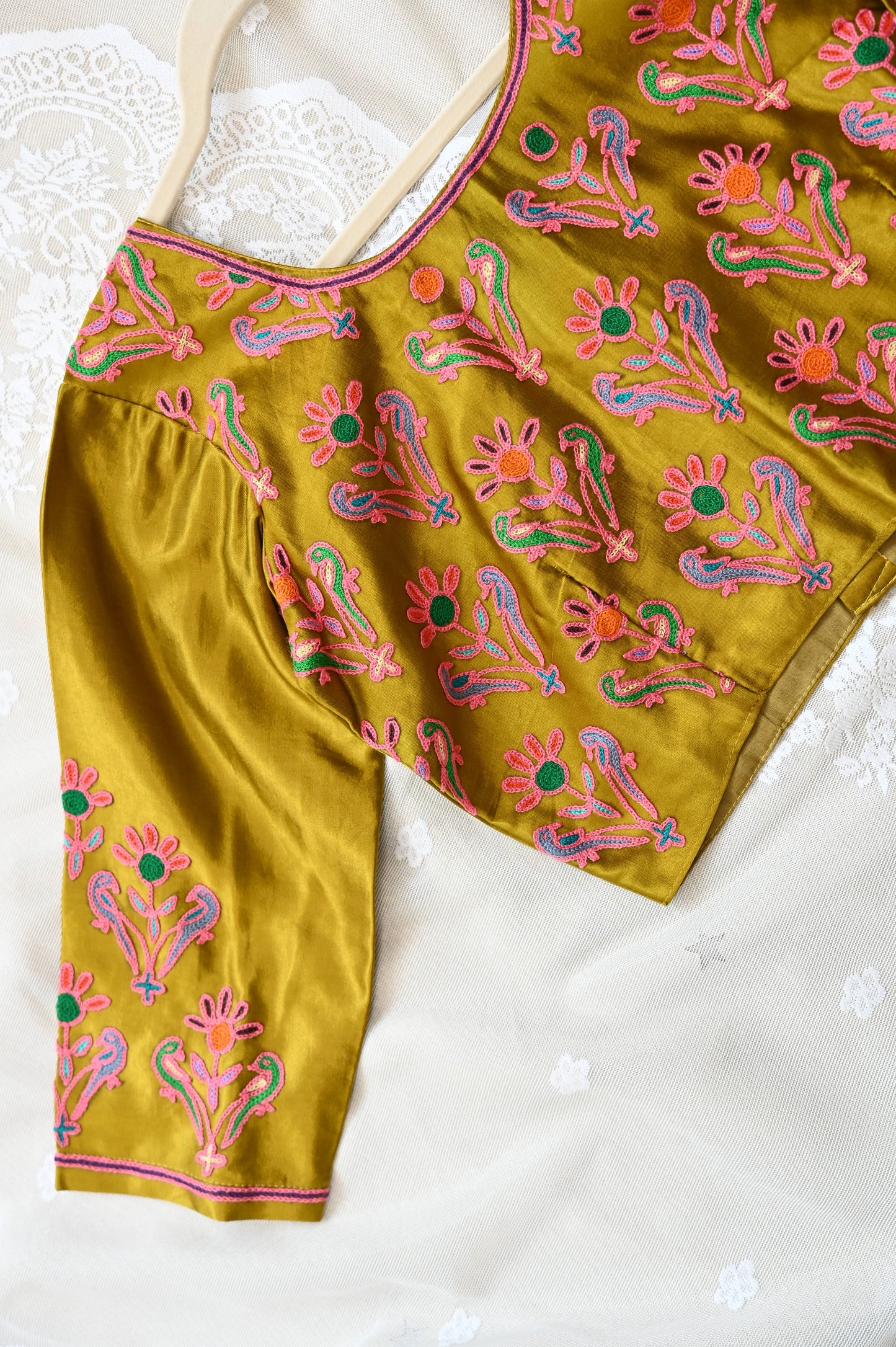 Yellow mushroom silk saree blouse