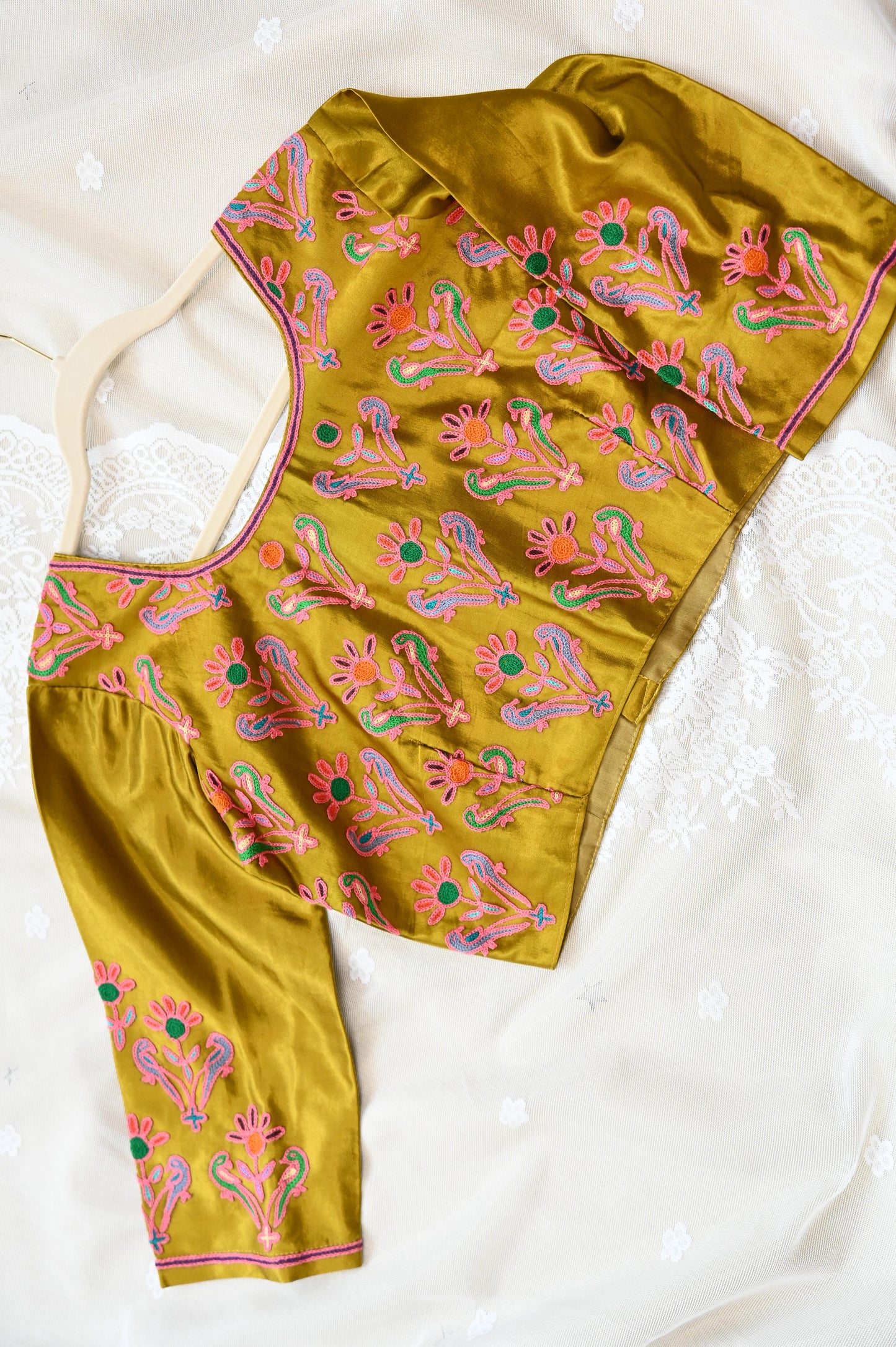Yellow mushroom silk saree blouse