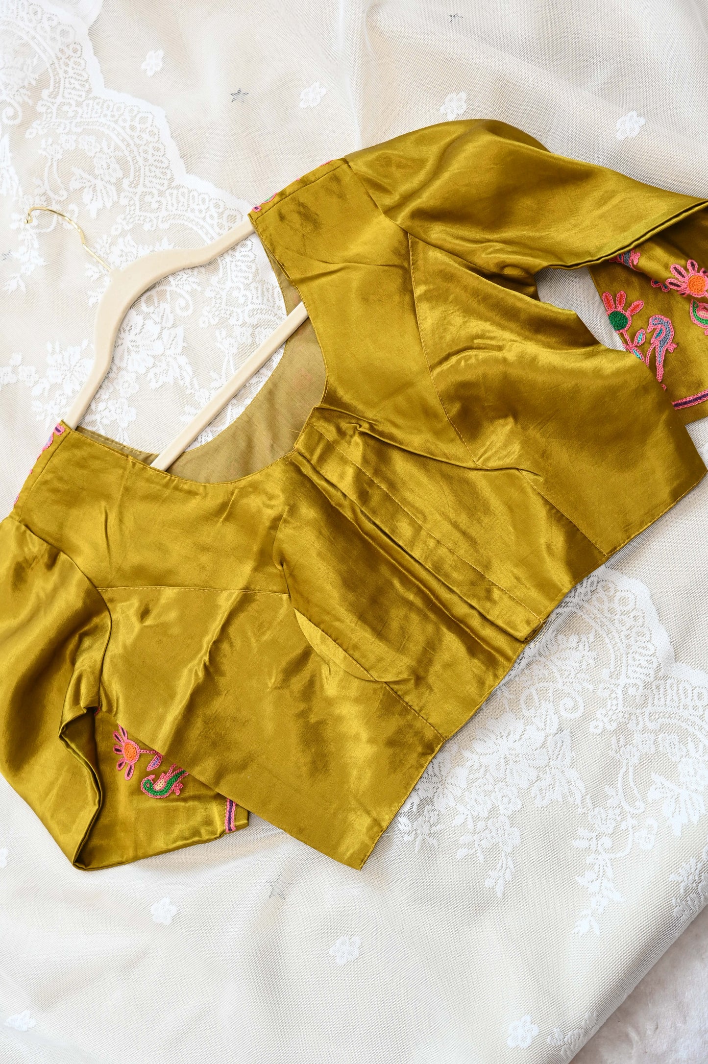 Yellow mushroom silk saree blouse