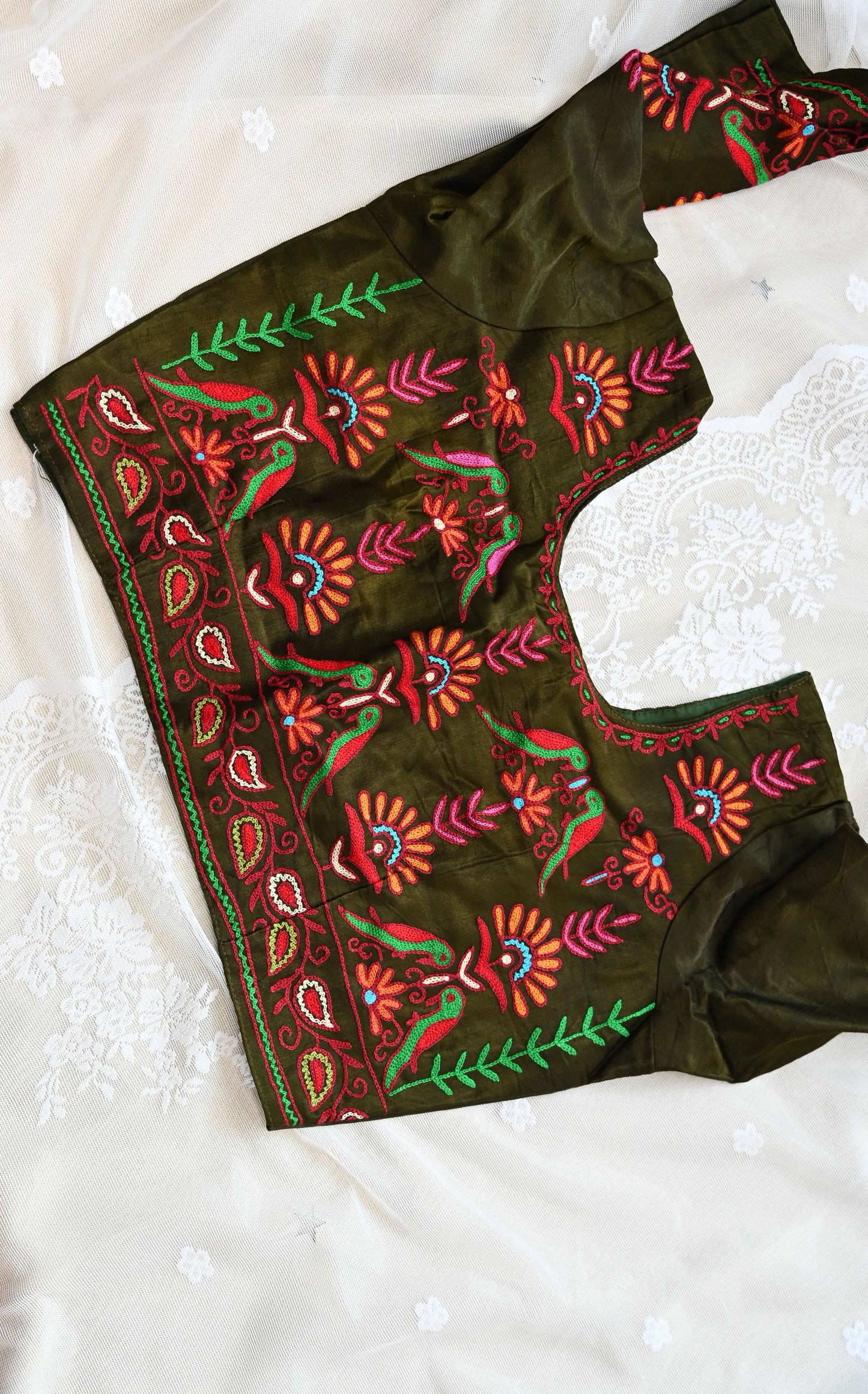 Green mushroom silk saree blouse