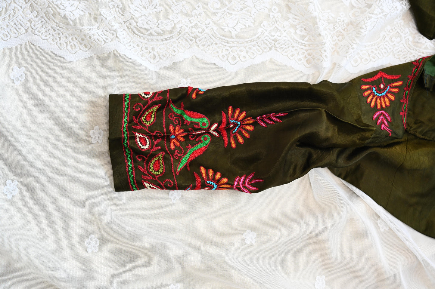 Green mushroom silk saree blouse