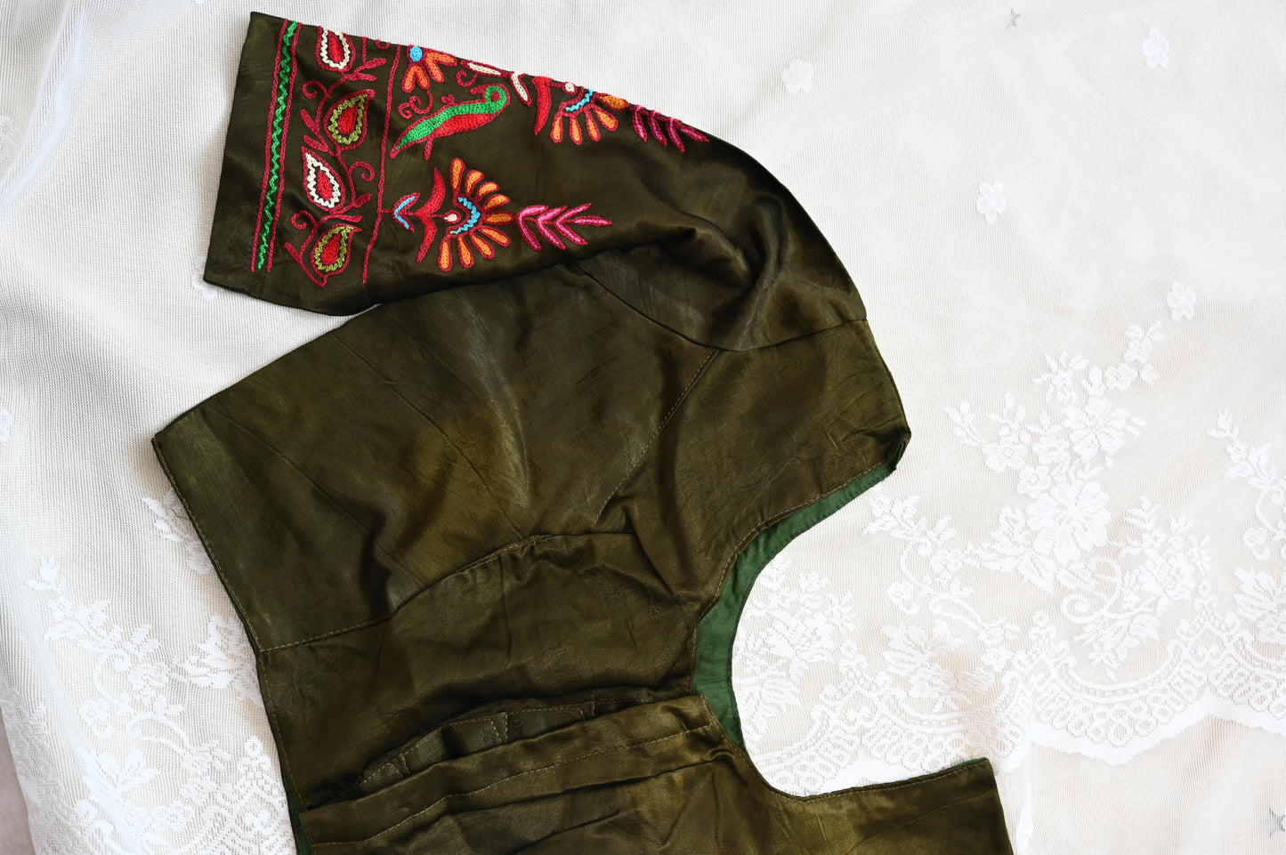 Green mushroom silk saree blouse
