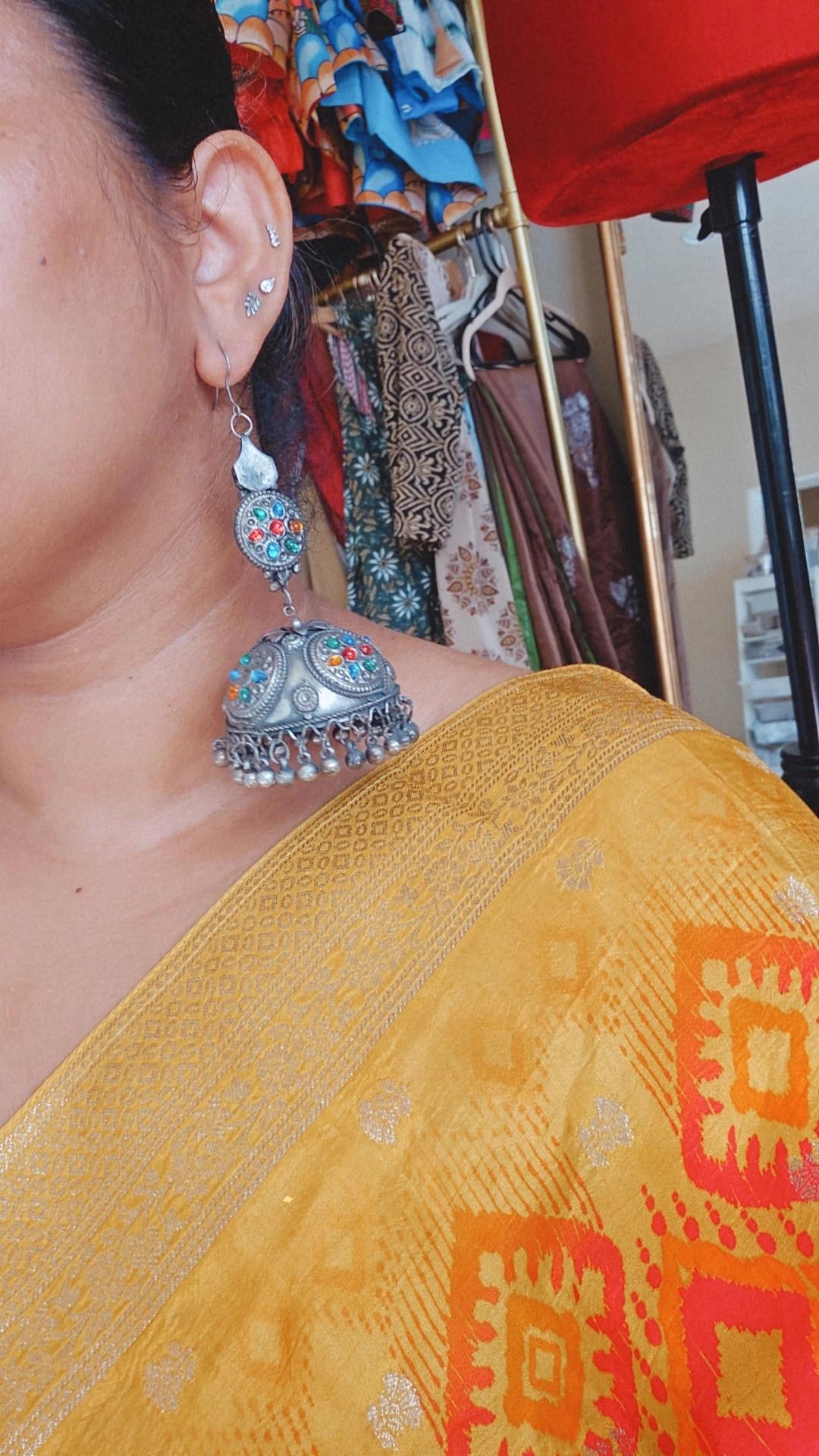 Black metal jhumkas earrings