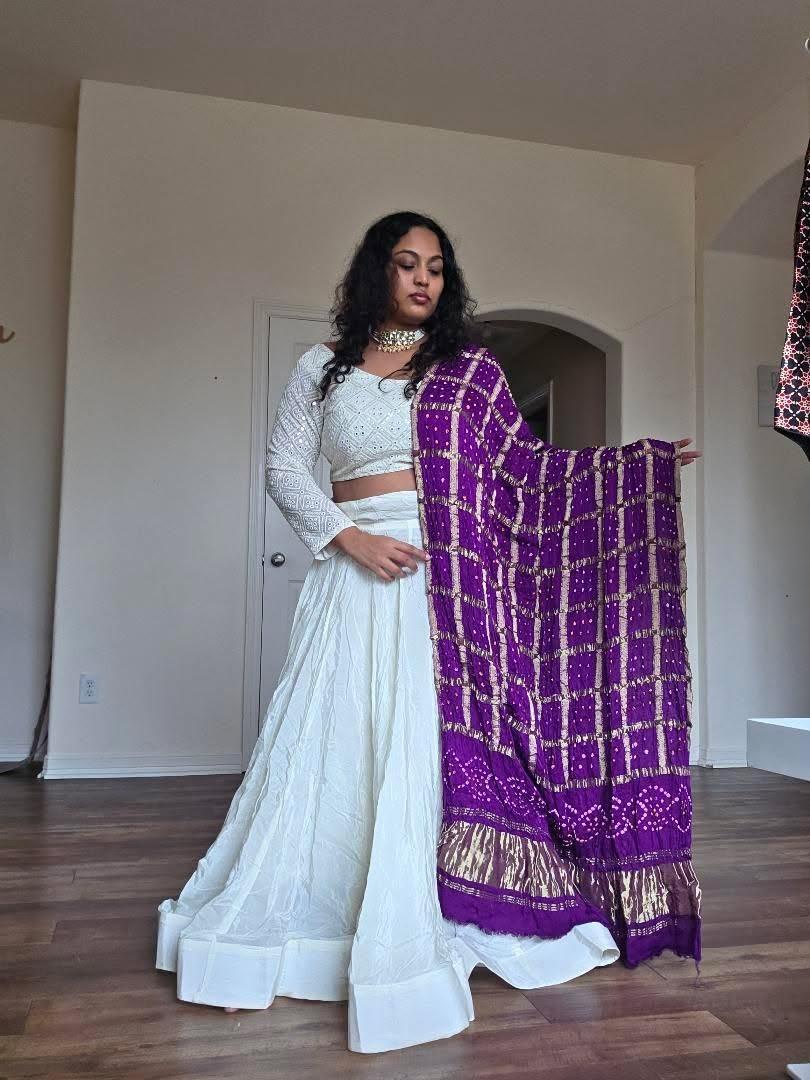 Premium Bandhani Silk Dupatta – Checked Design