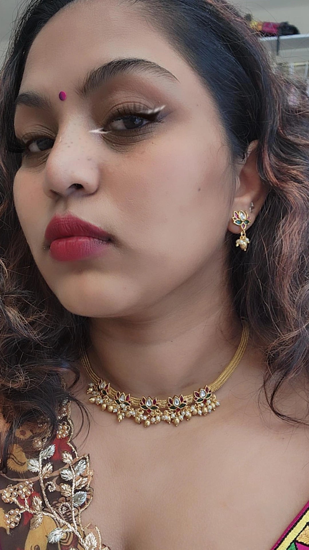 Mangli lotus gold plated necklace set