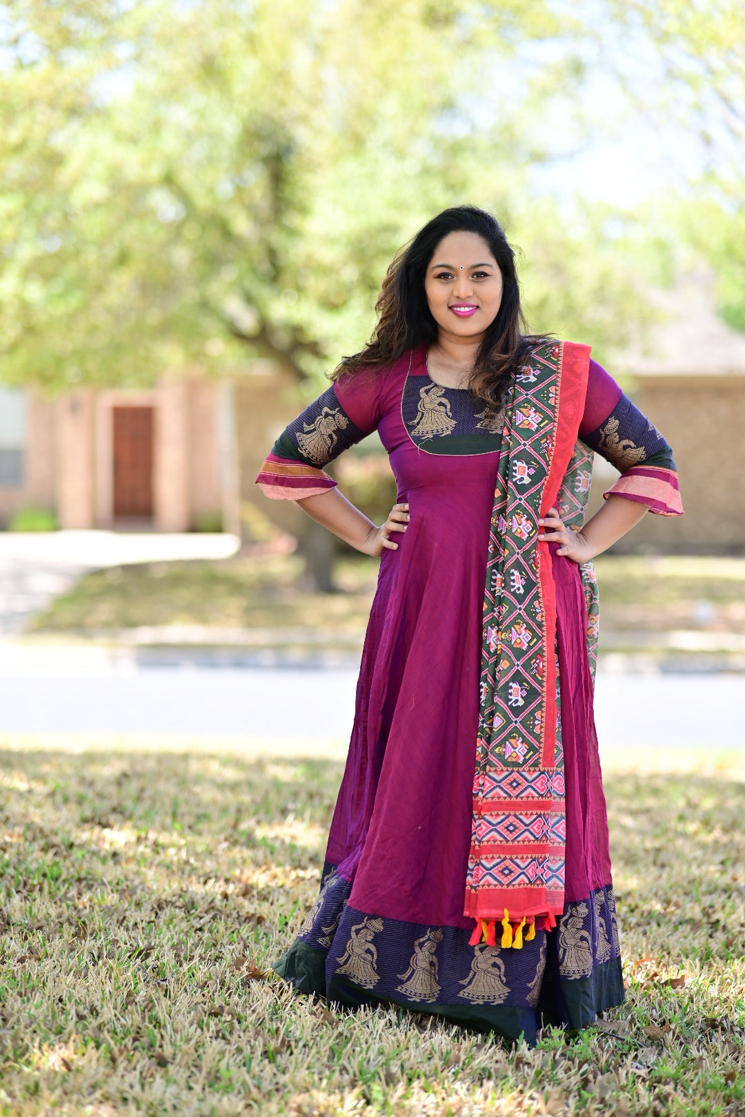 Varalika maroon narayanpet mercedized cotton long dress