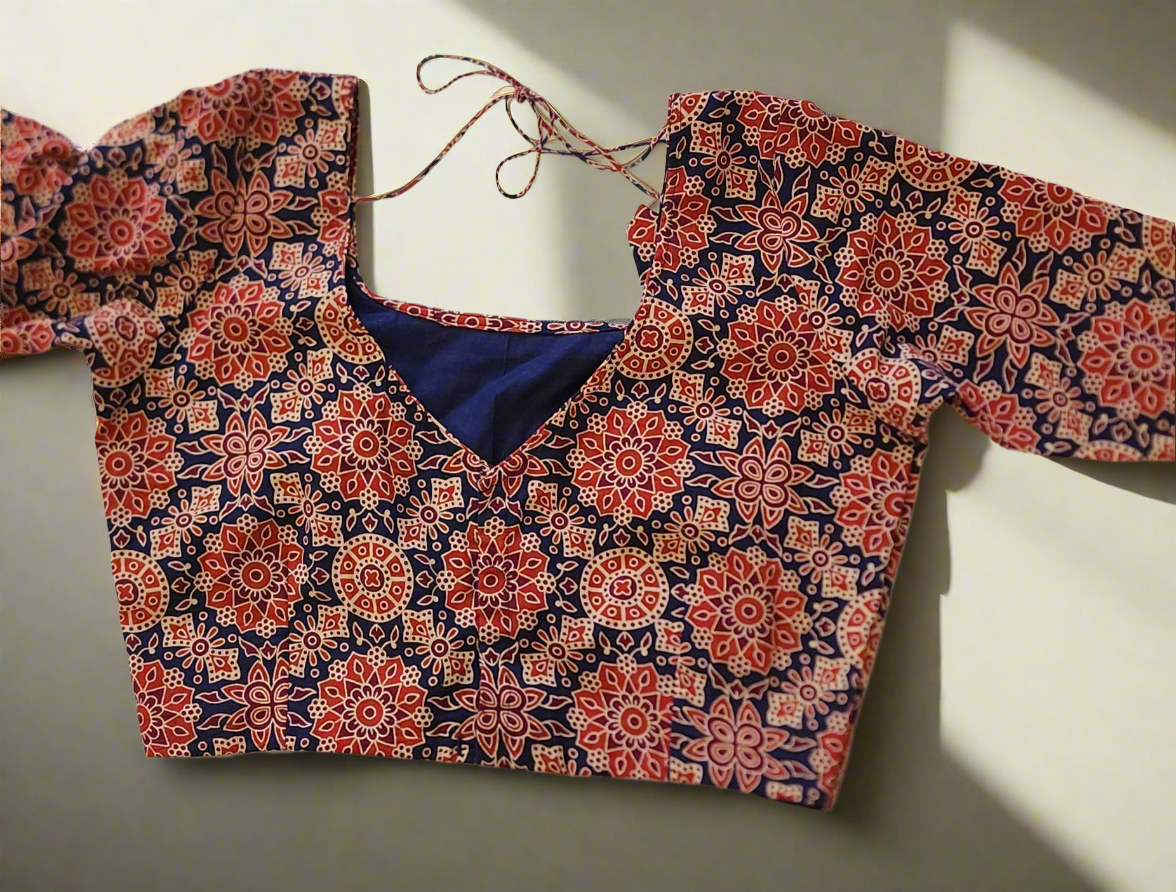Ajrakh block print crop top blouse