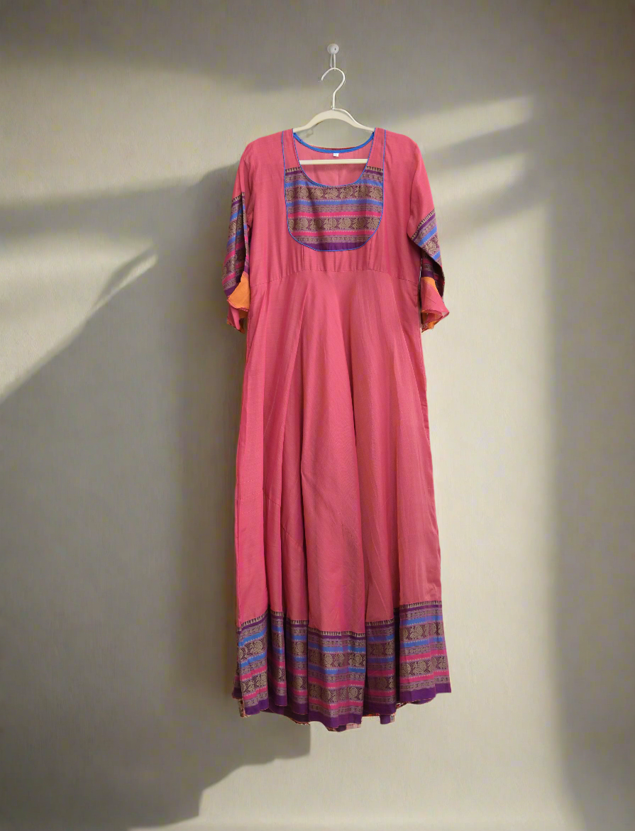 Varalika maroon narayanpet mercedized cotton long dress