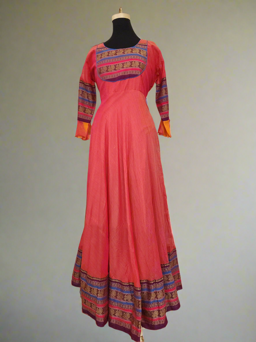 Varalika maroon narayanpet mercedized cotton long dress