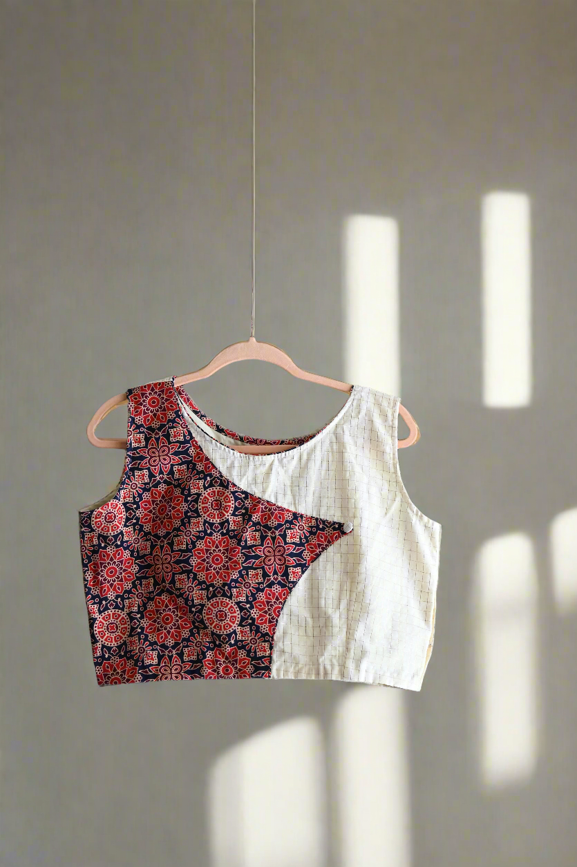 Ajrakh block print crop top blouse