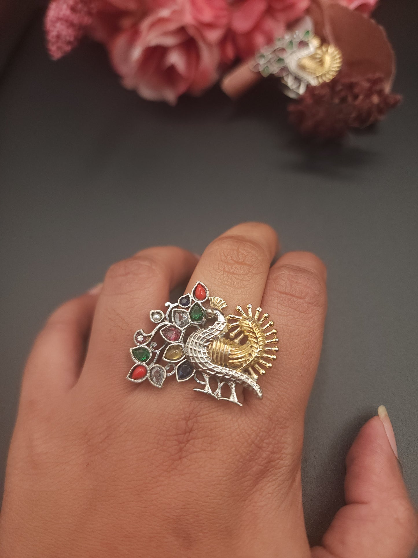 Surya silver alike dualtone ring