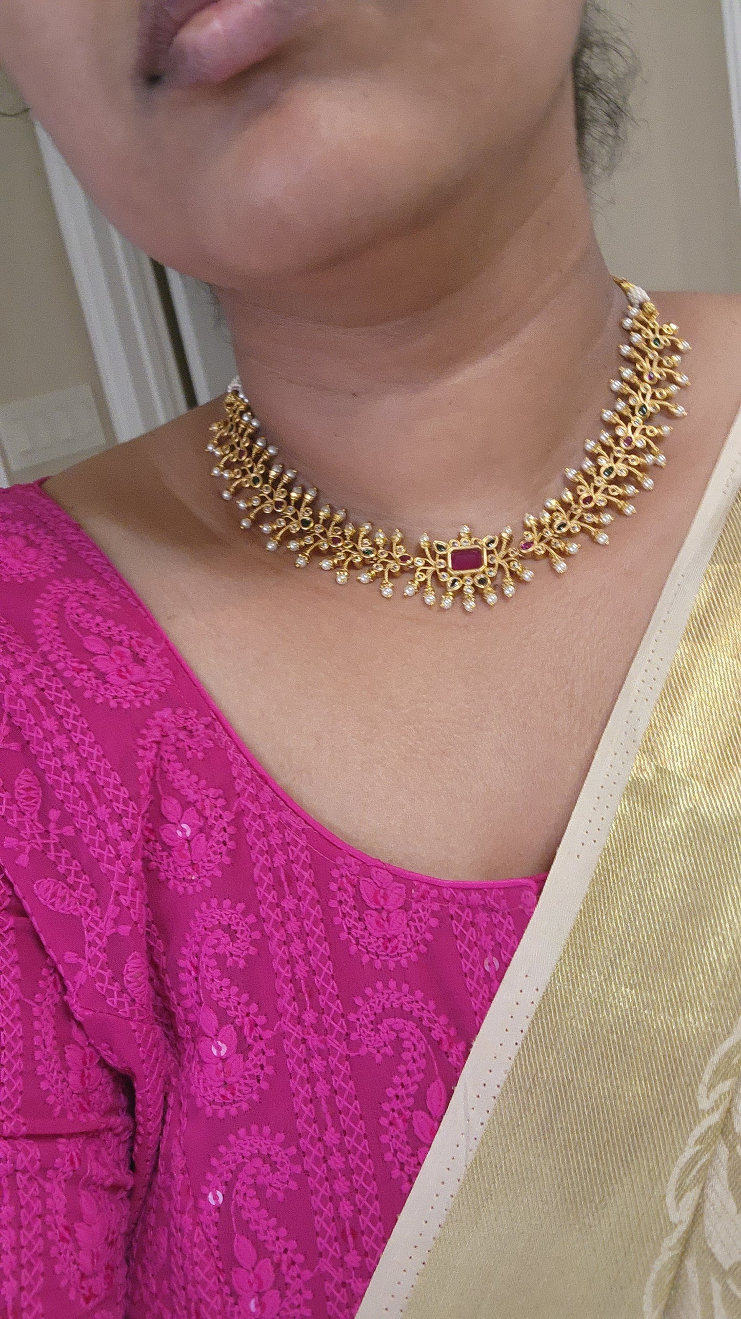 Beaded goldplated statement necklace set