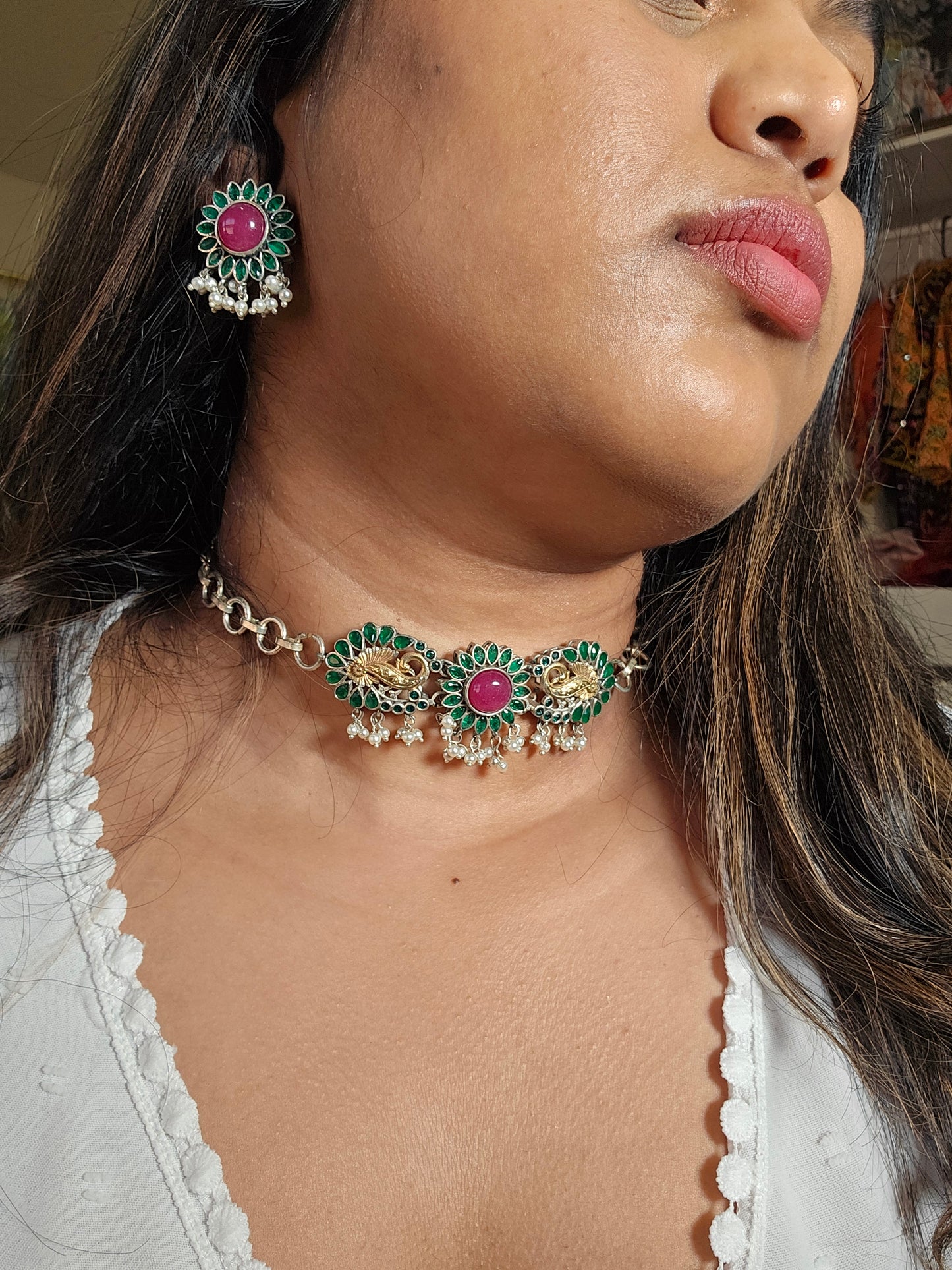 Kranthi dualtone choker set with earrings