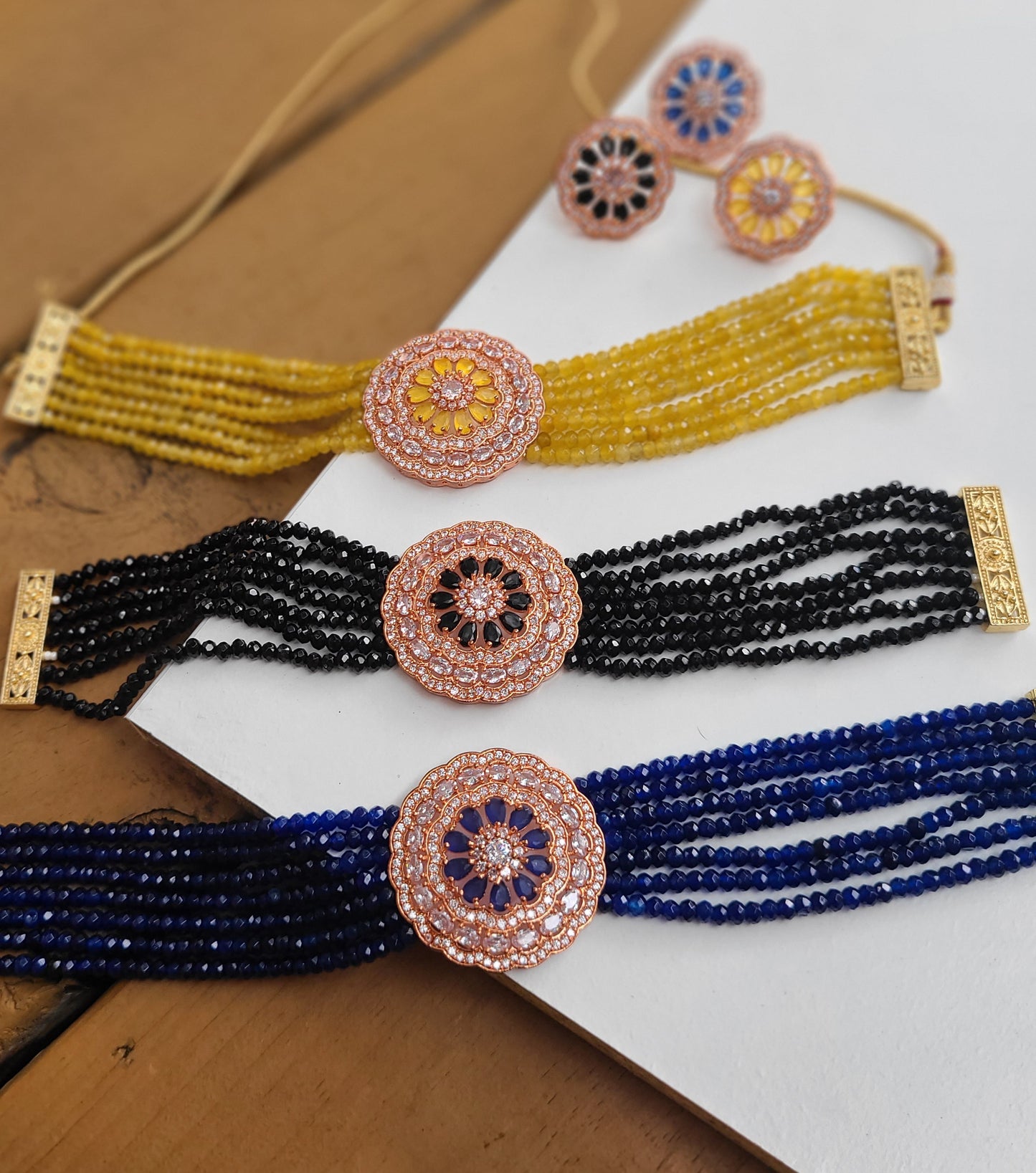 Rosegold cz choker necklace set