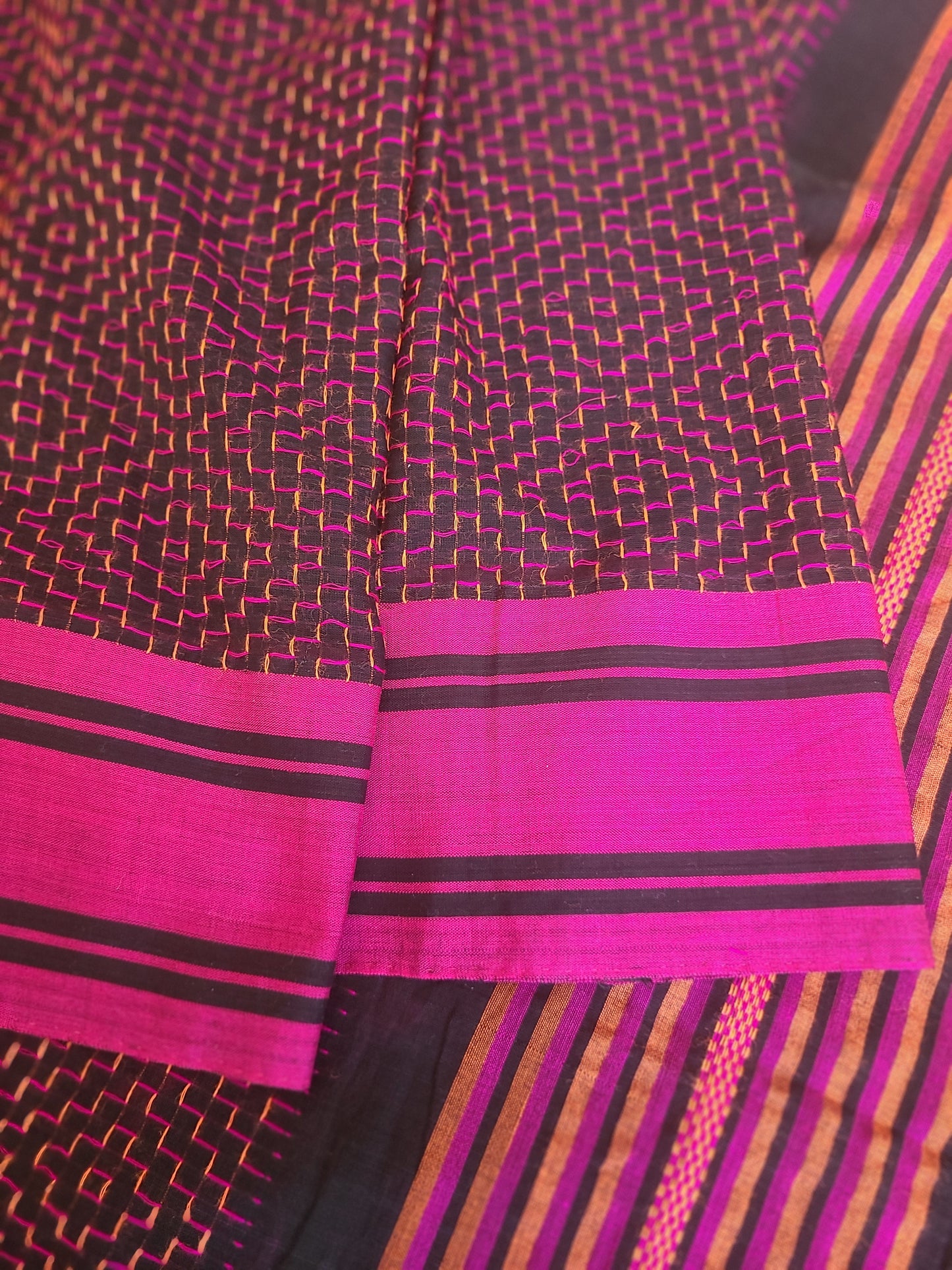 Hand embroidered mulmul cotton with jamdani border saree