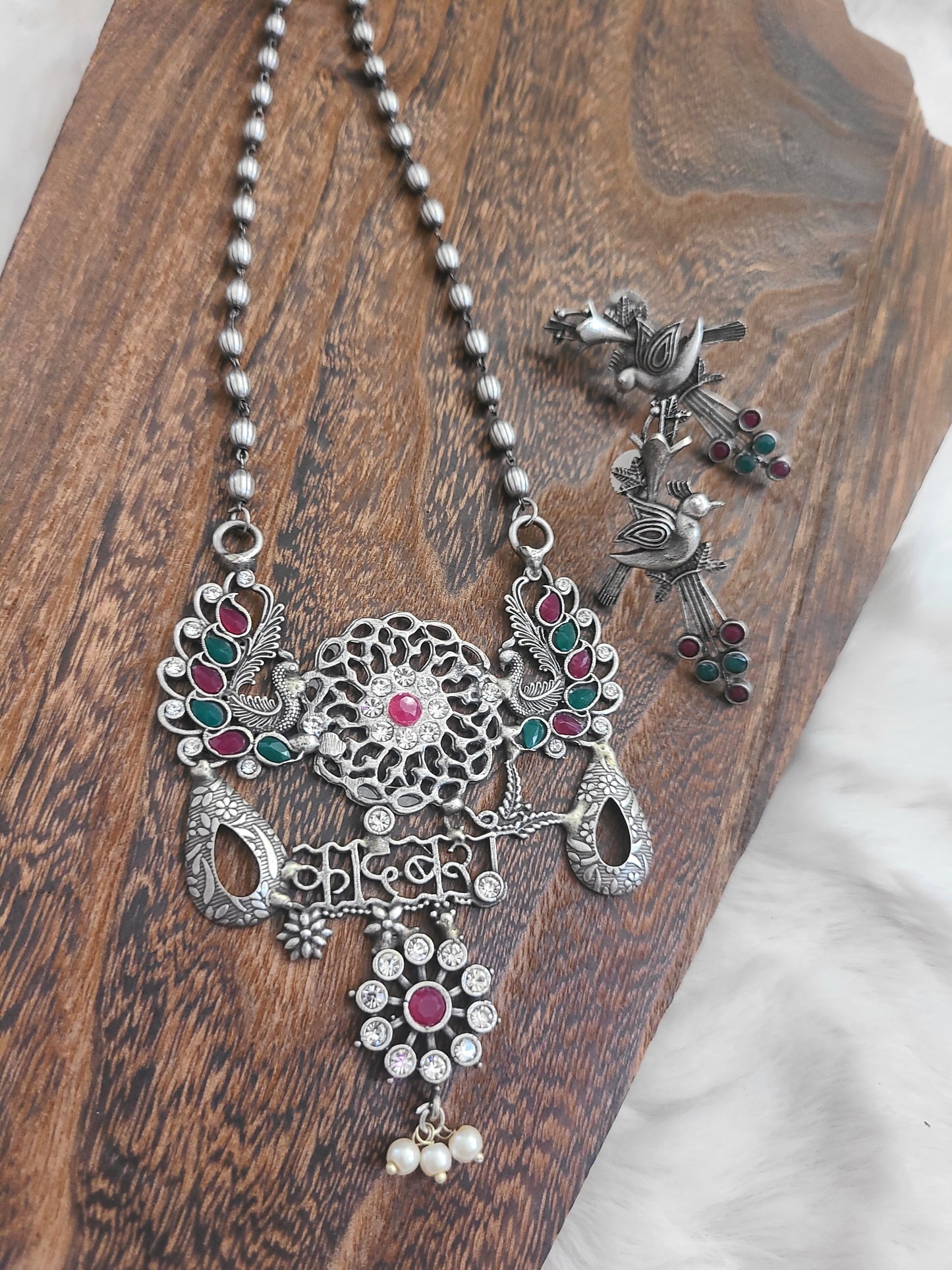 Mantra Handmade Silver alike pendant necklace set