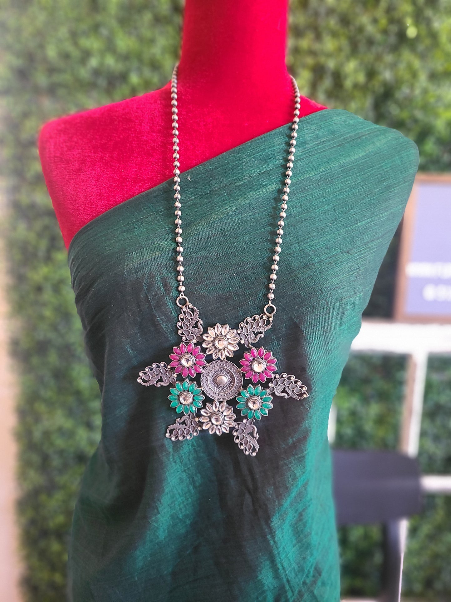 Miranda Handmade Silver alike pendant necklace set