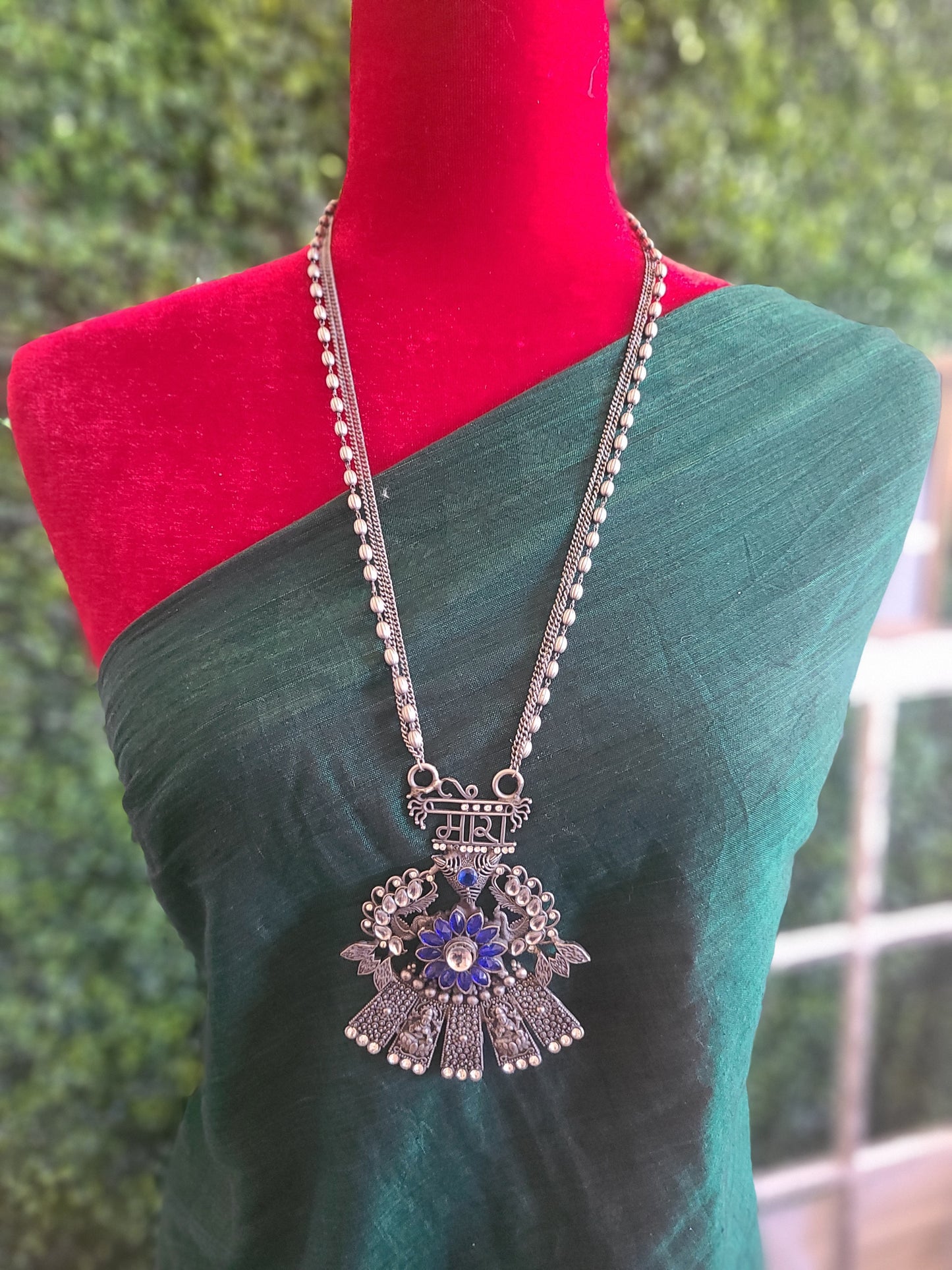 Meera Handmade Silver alike pendant necklace set