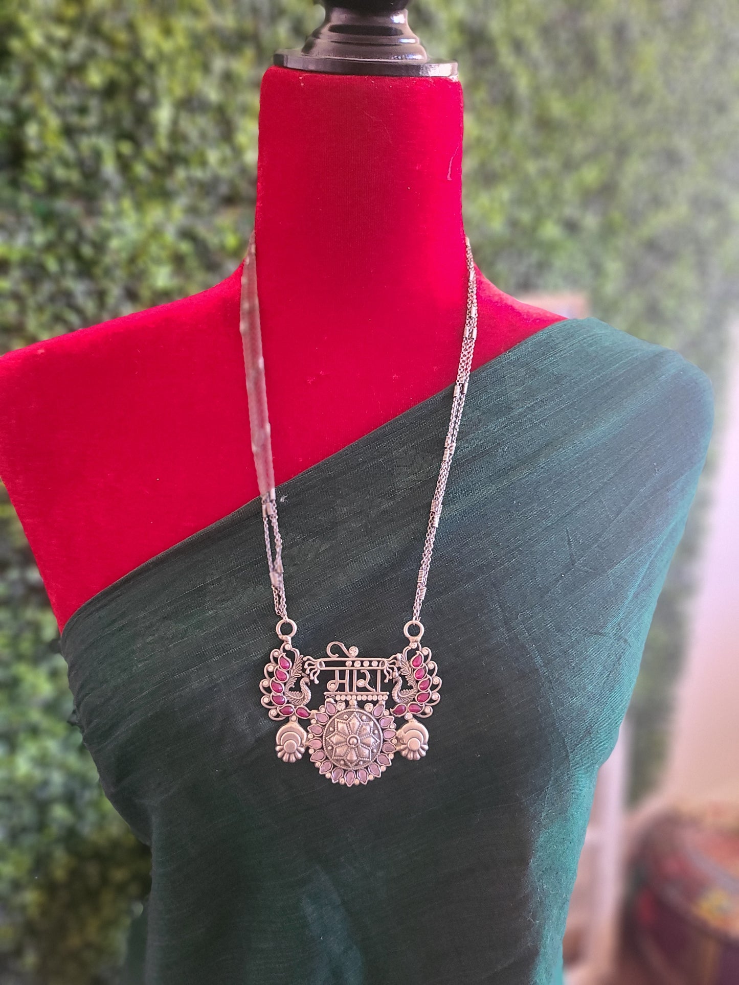 Meera Handmade Silver alike pendant necklace set