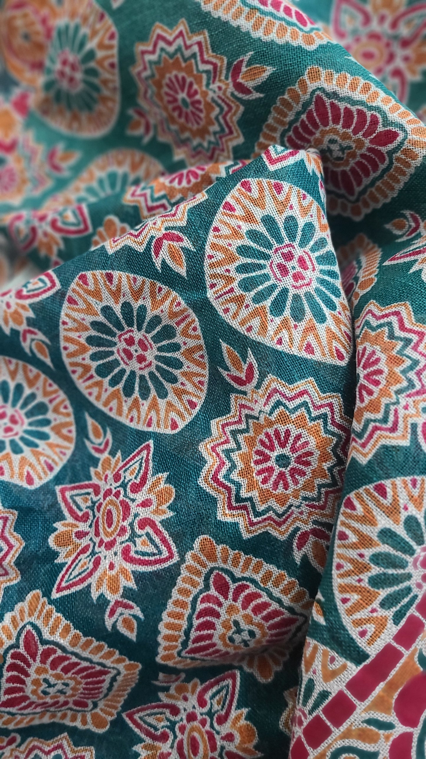 Ajrakh printed linen printed saree