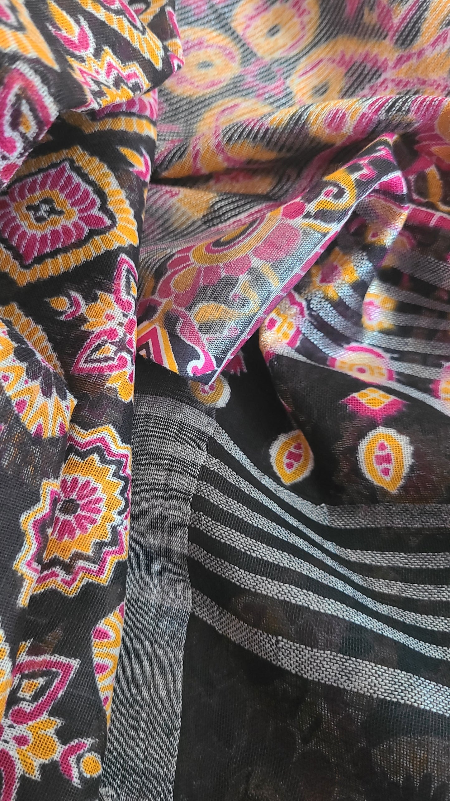Ajrakh printed linen printed saree