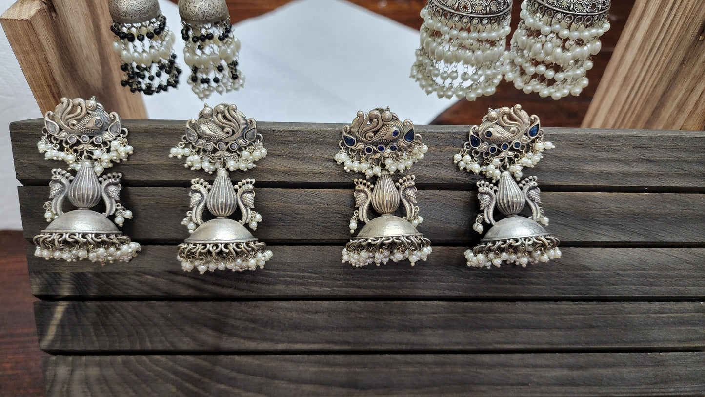 Alana silver alike jhumka earrings