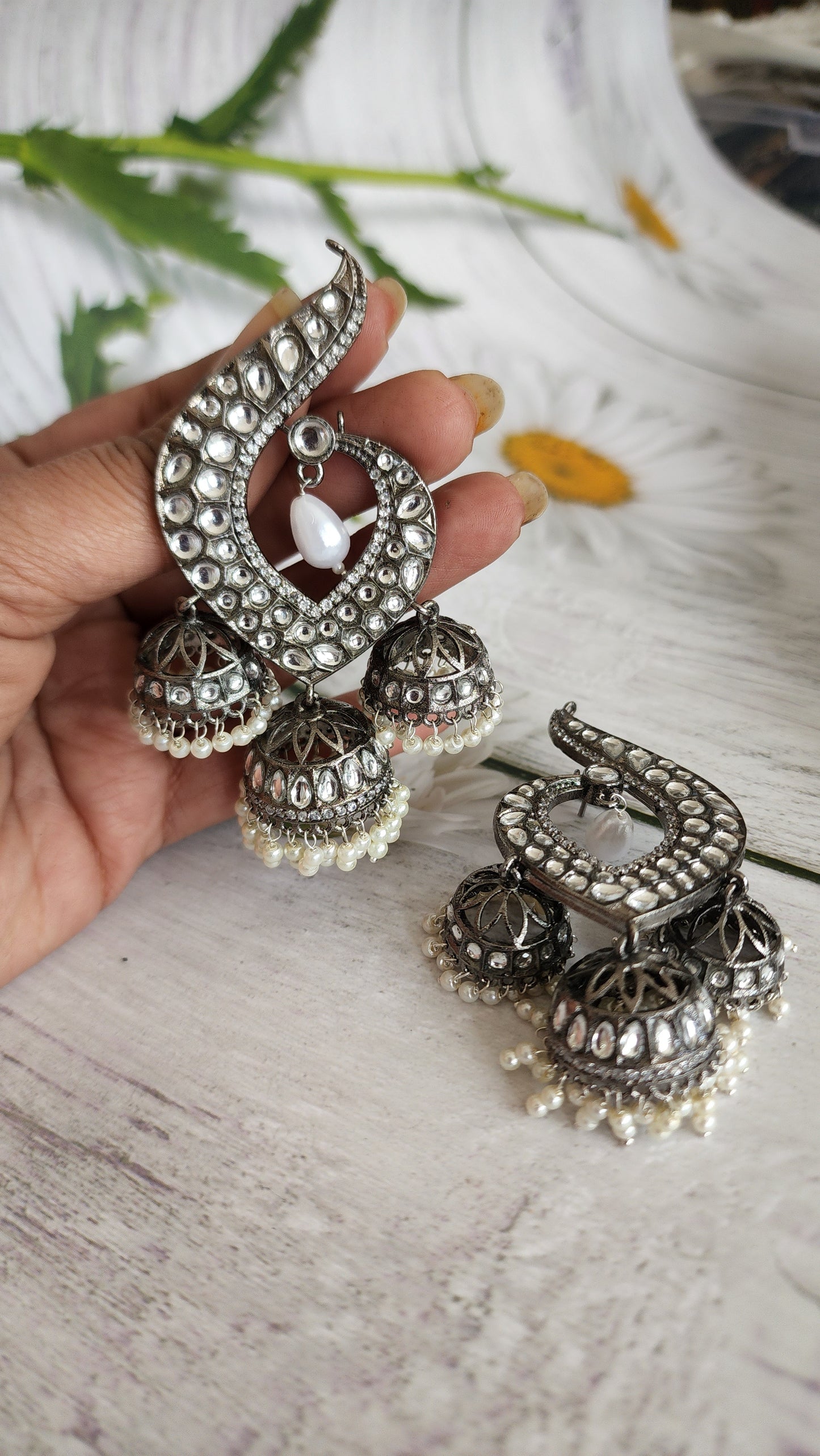 Antique silver tone jhumka earrings