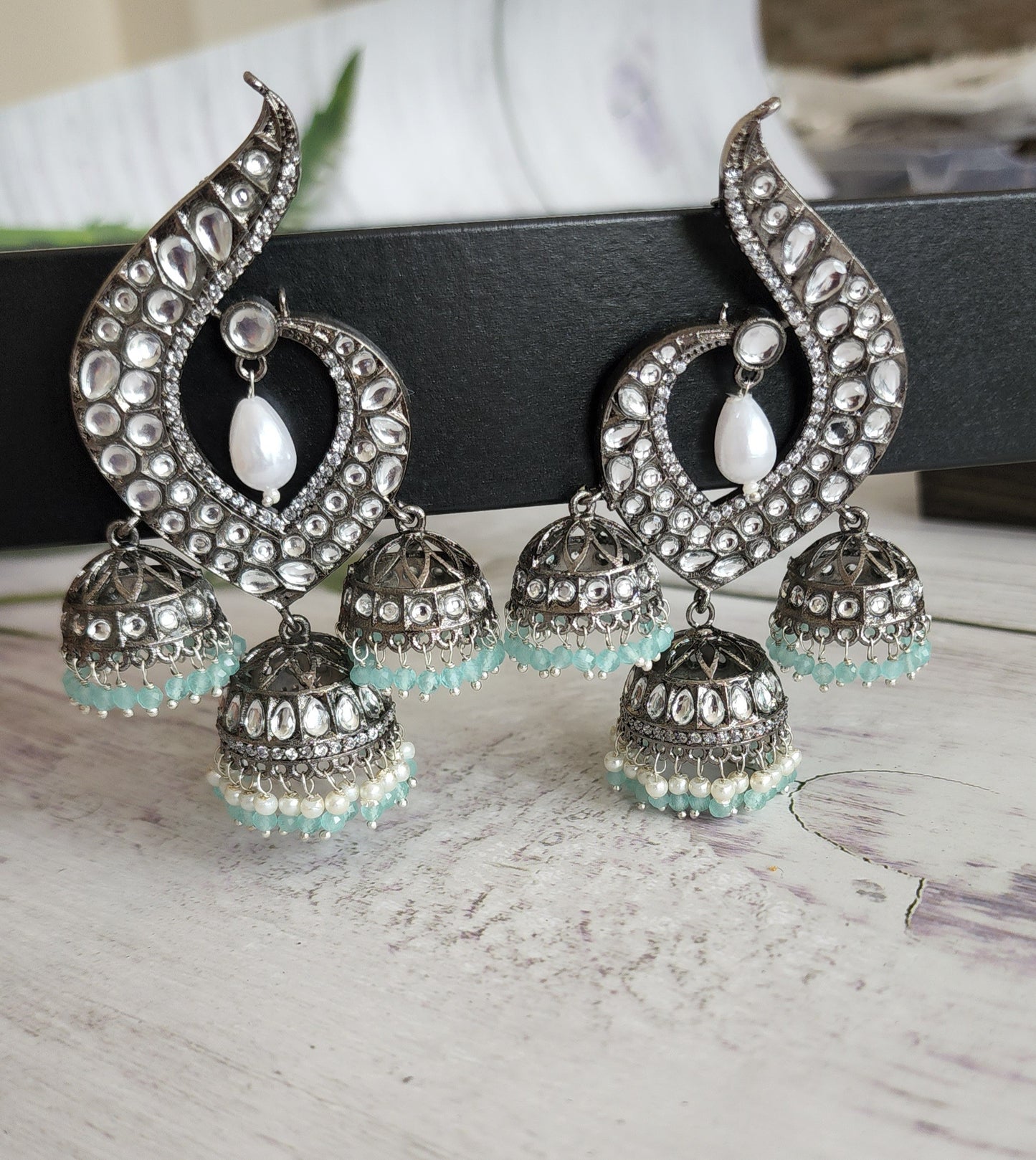 Antique silver tone jhumka earrings