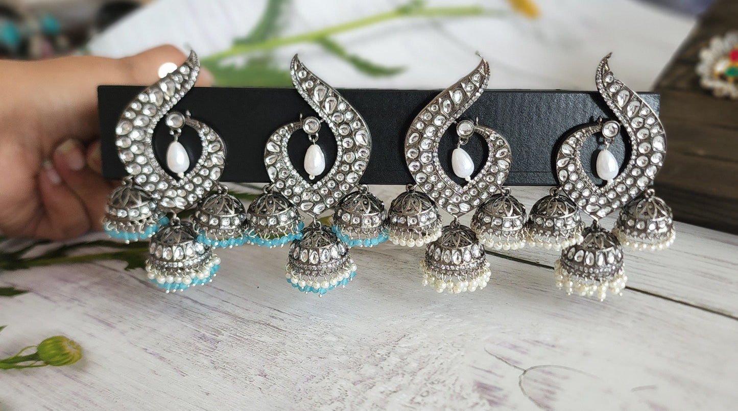 Antique silver tone jhumka earrings