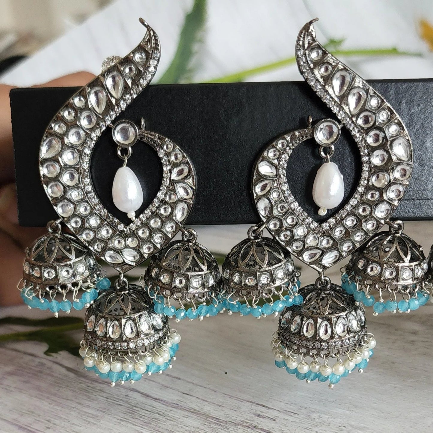 Antique silver tone jhumka earrings