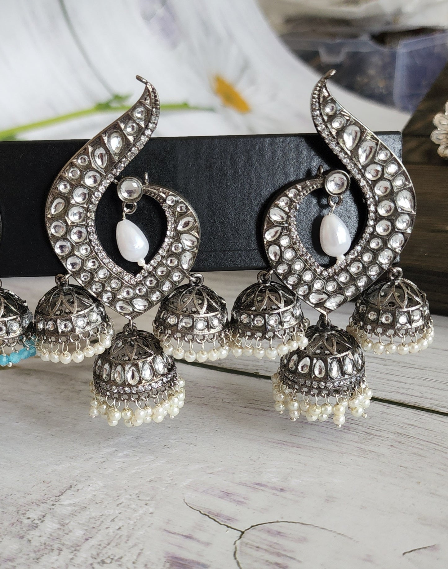 Antique silver tone jhumka earrings
