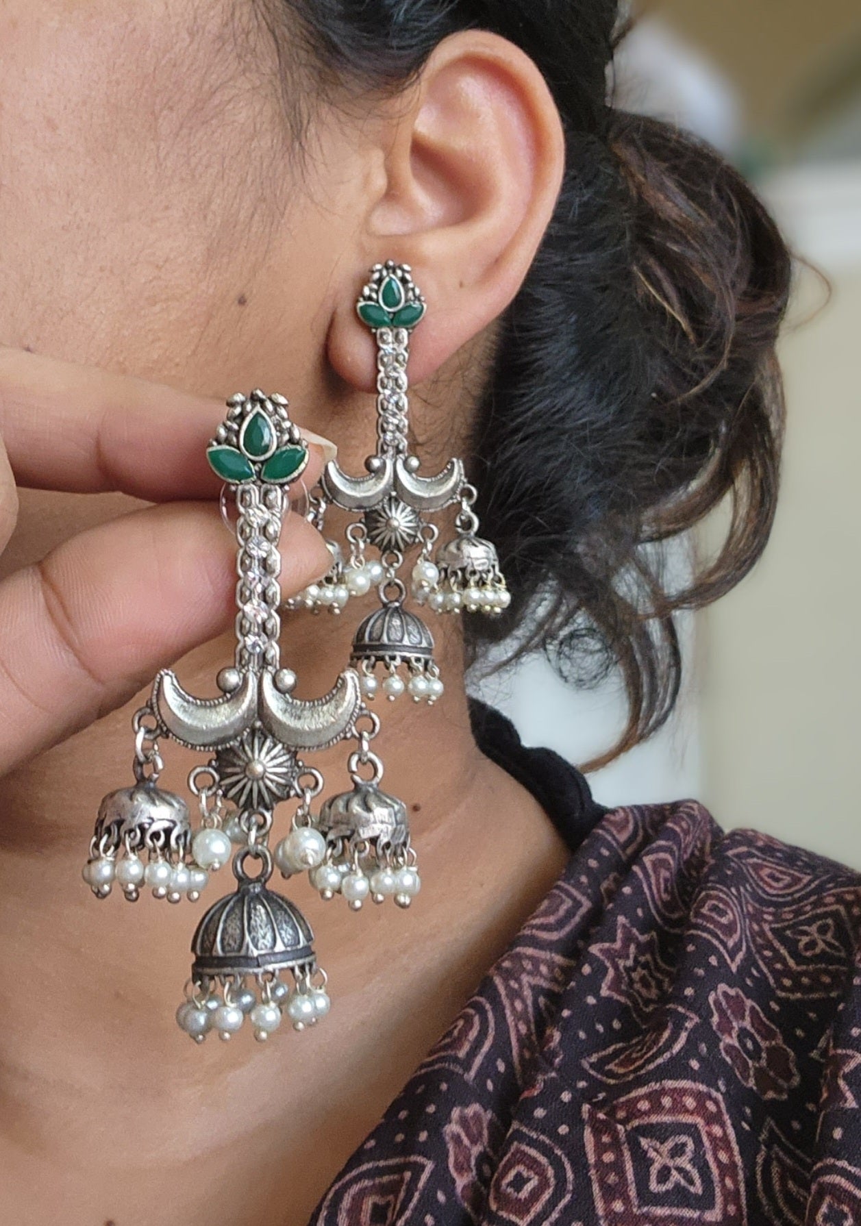 Mythili silver alike jhumka earrings