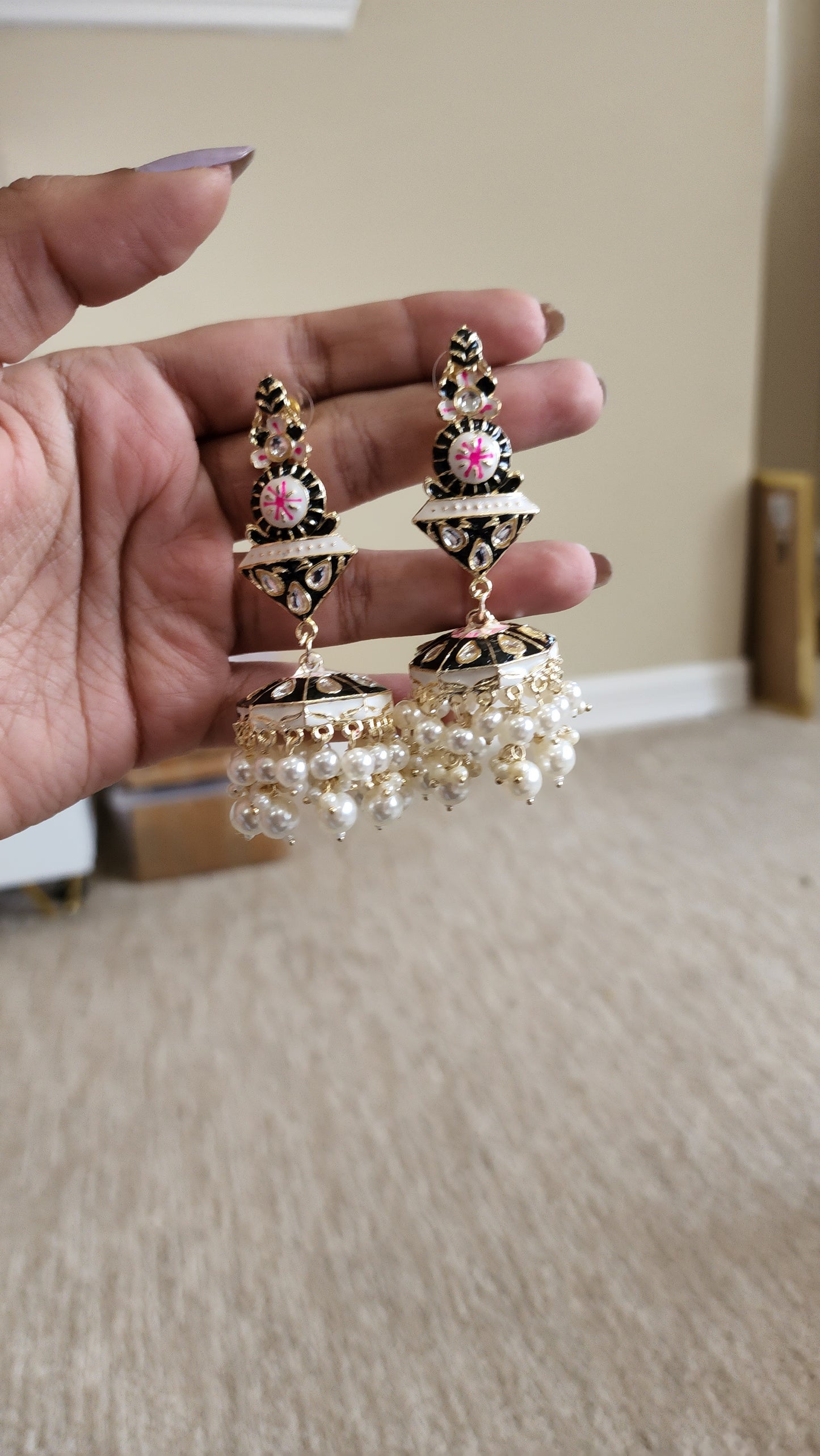 Meenakari handpainted jhumka earrings