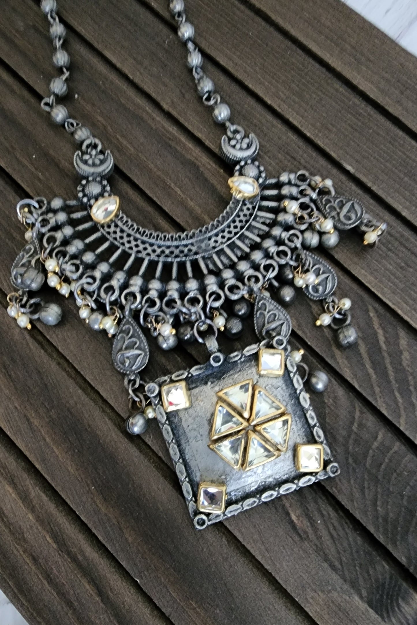 Statement black metal Oxidized necklace set