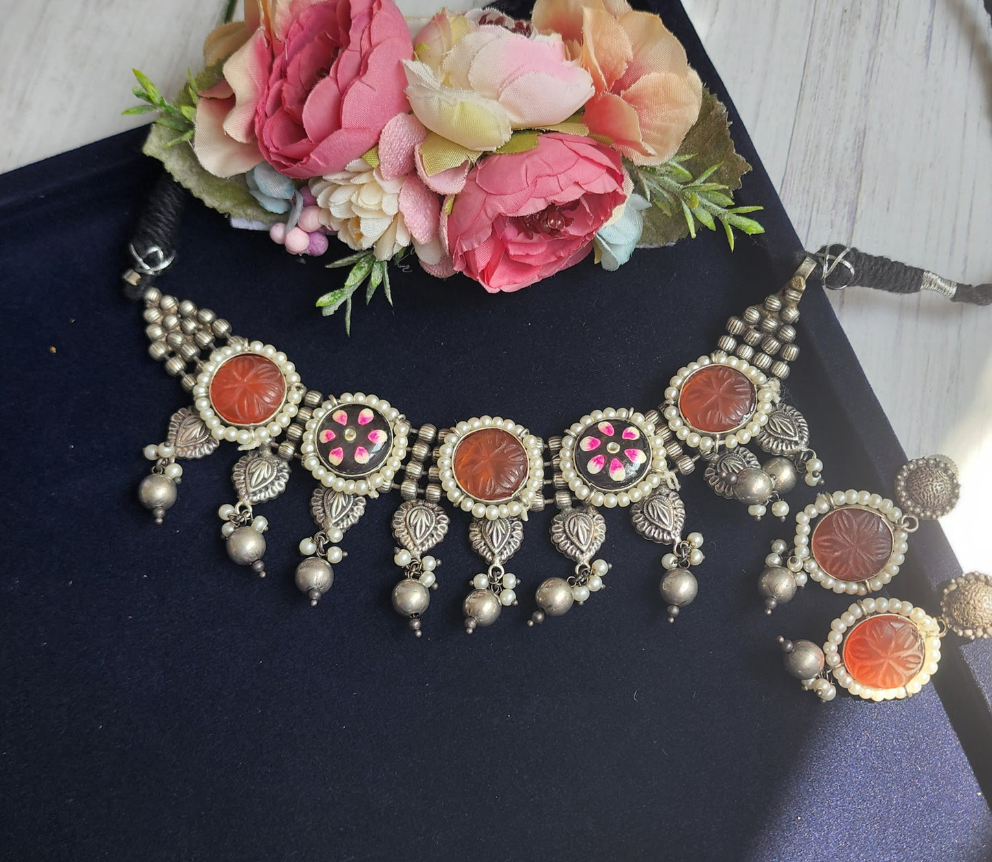 Anuhya fusion handmade Silver Alike choker Necklace