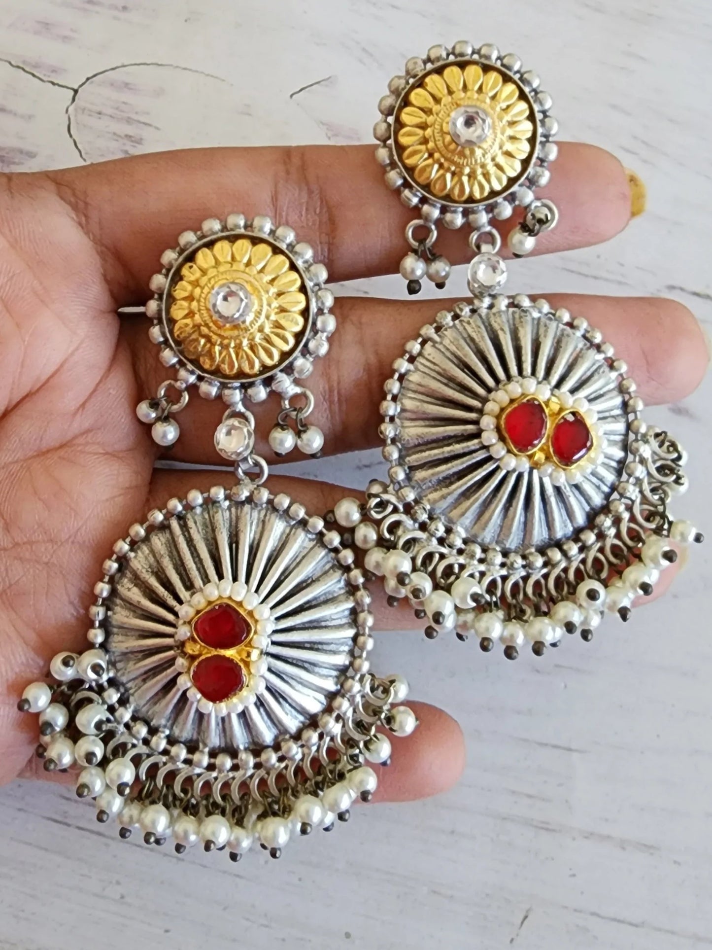 925 silver polish fusion jhumka earrings