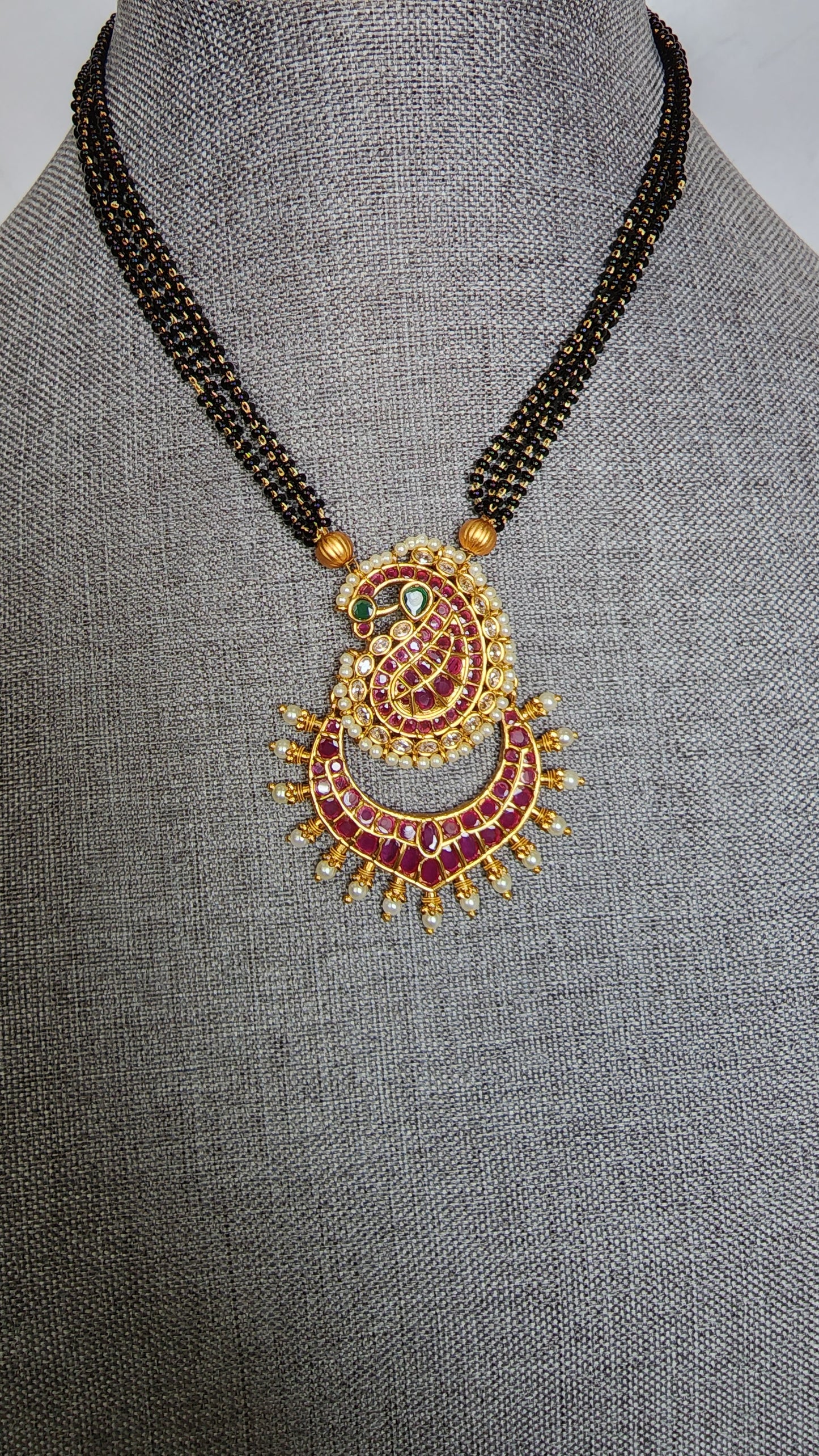 Bhuvi Gold plated black bead necklace set