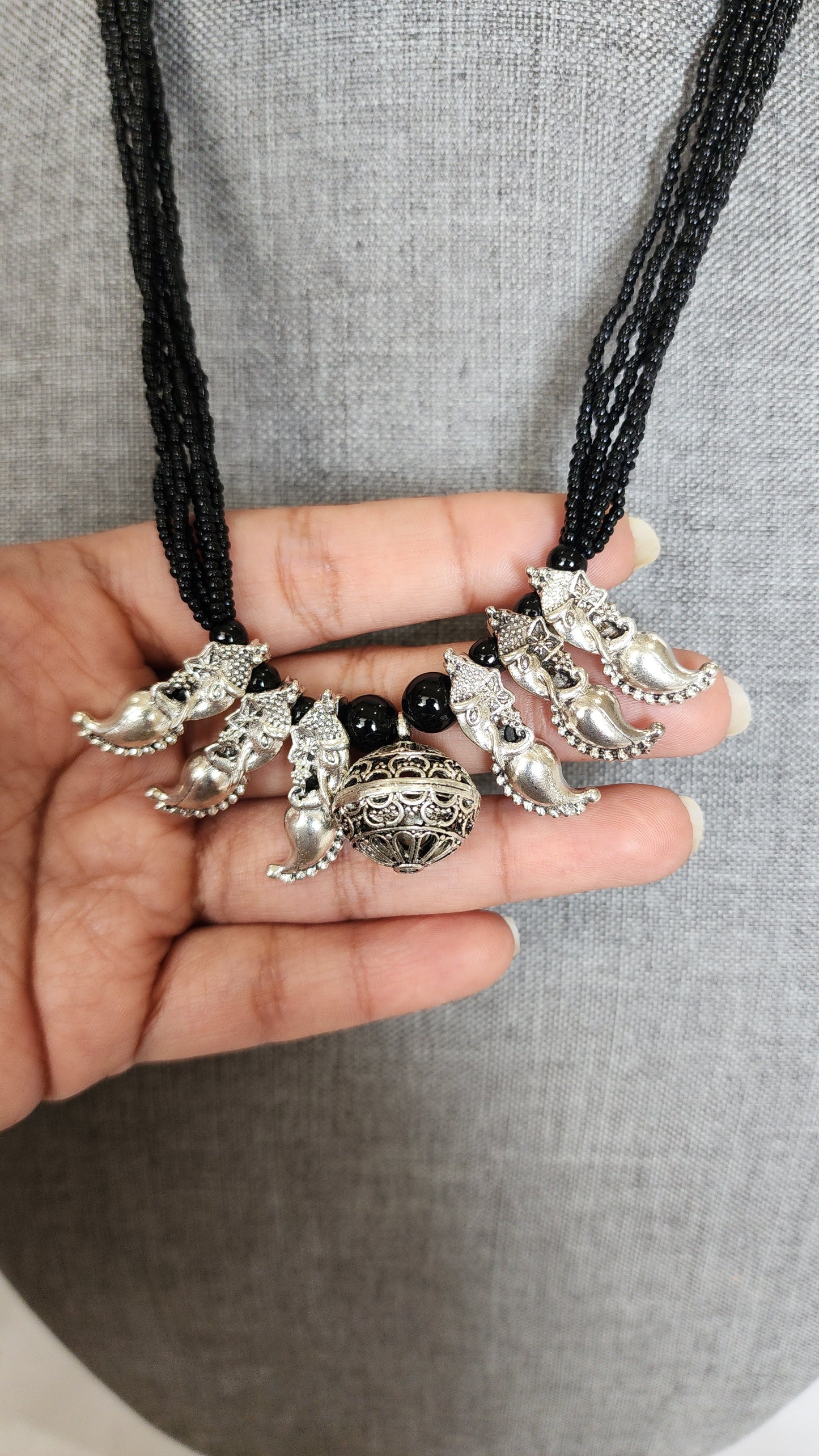 Oxidized black bead necklace set