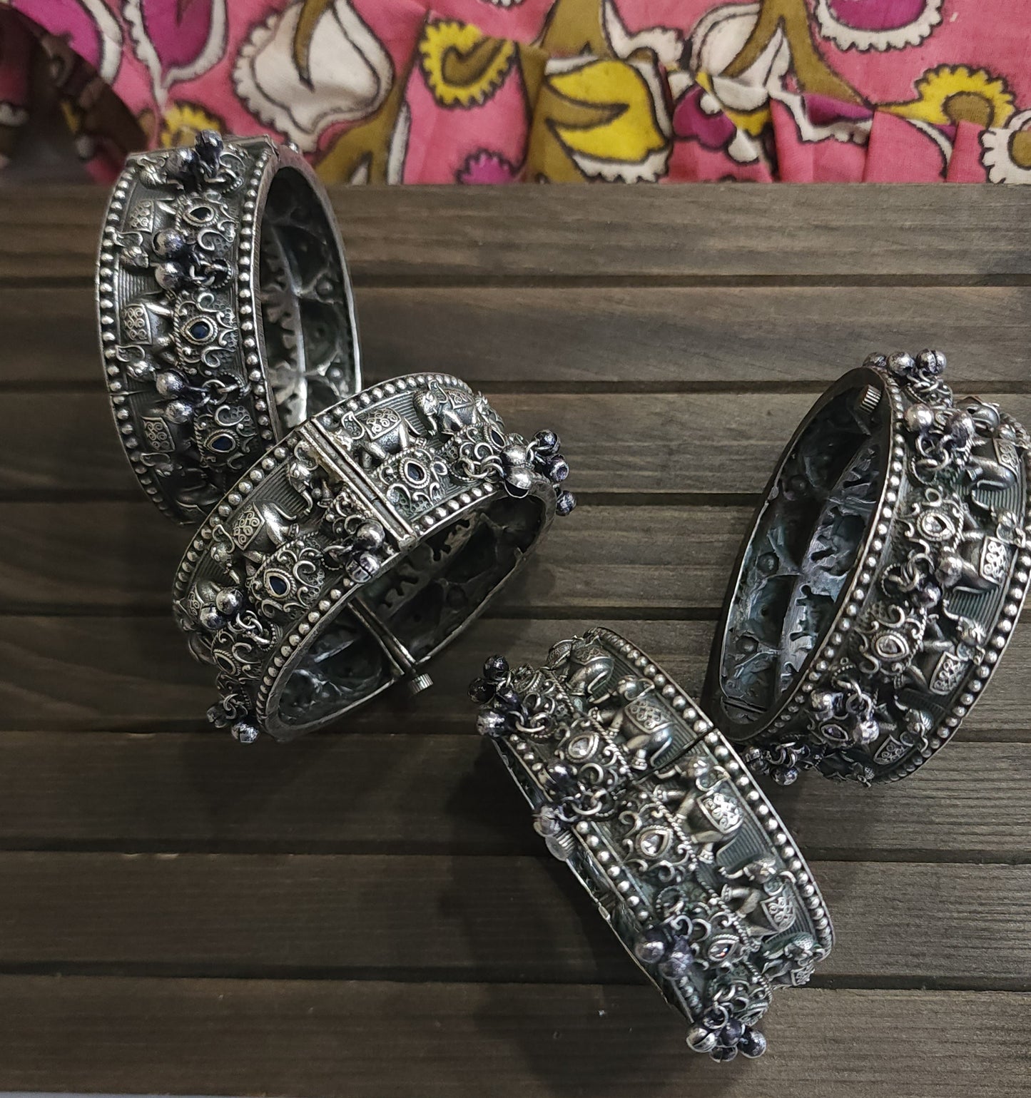 Krishna Silver alike embossed kada bangles