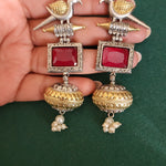 Bird dualtone silver alike earrings