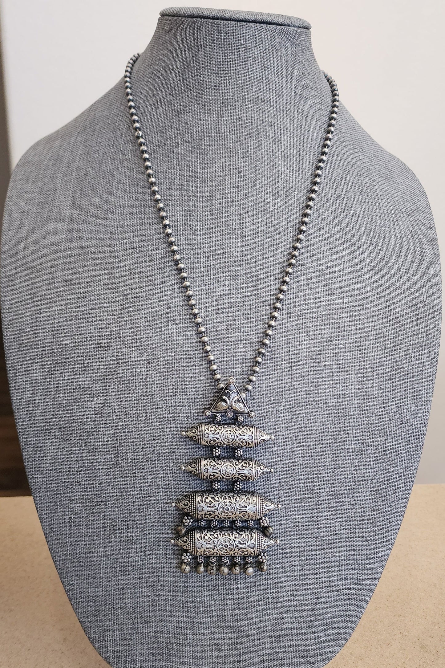 Layered handmade Silver alike pendant necklace