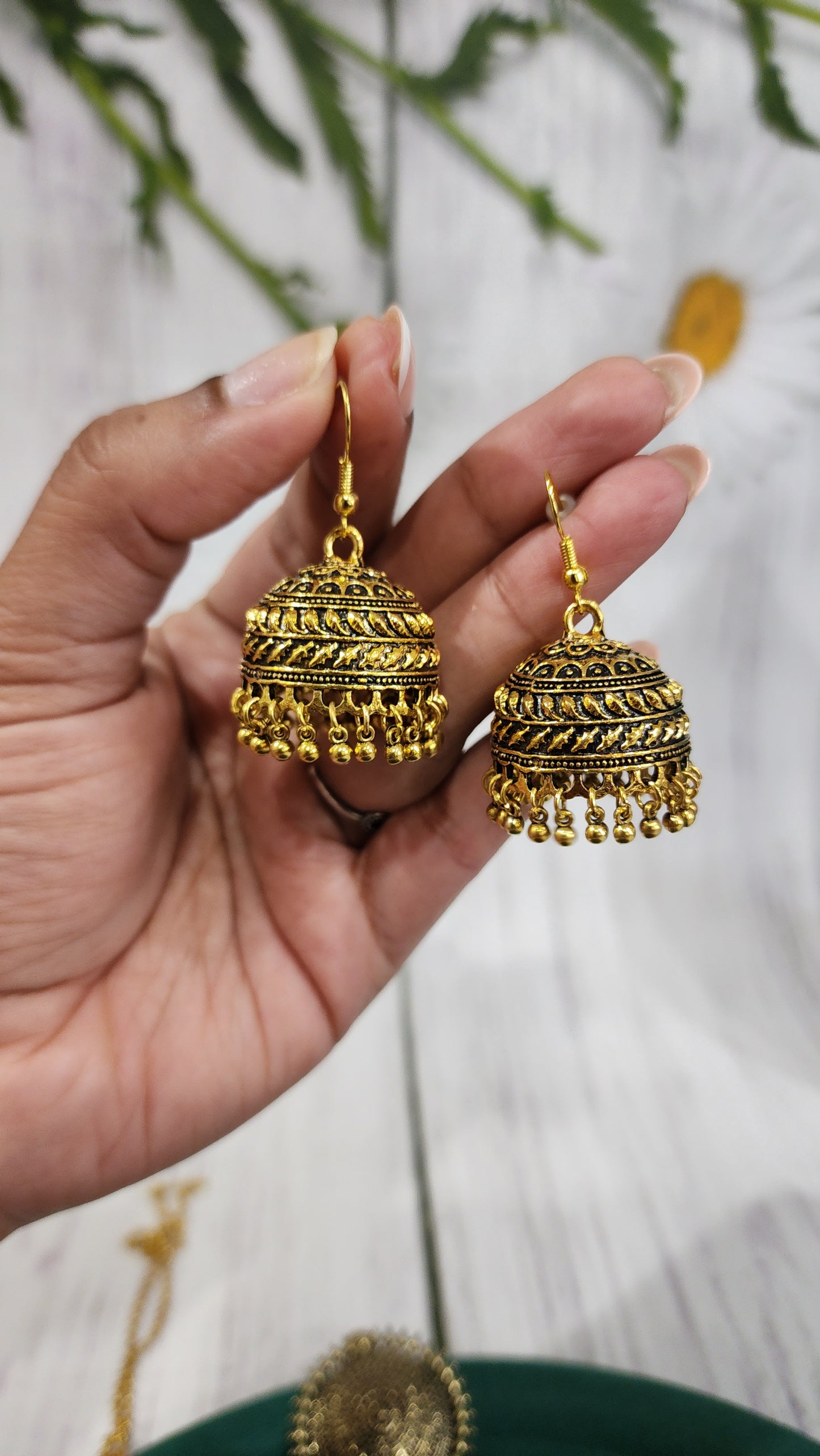 Antique gold enamel painted small earrings