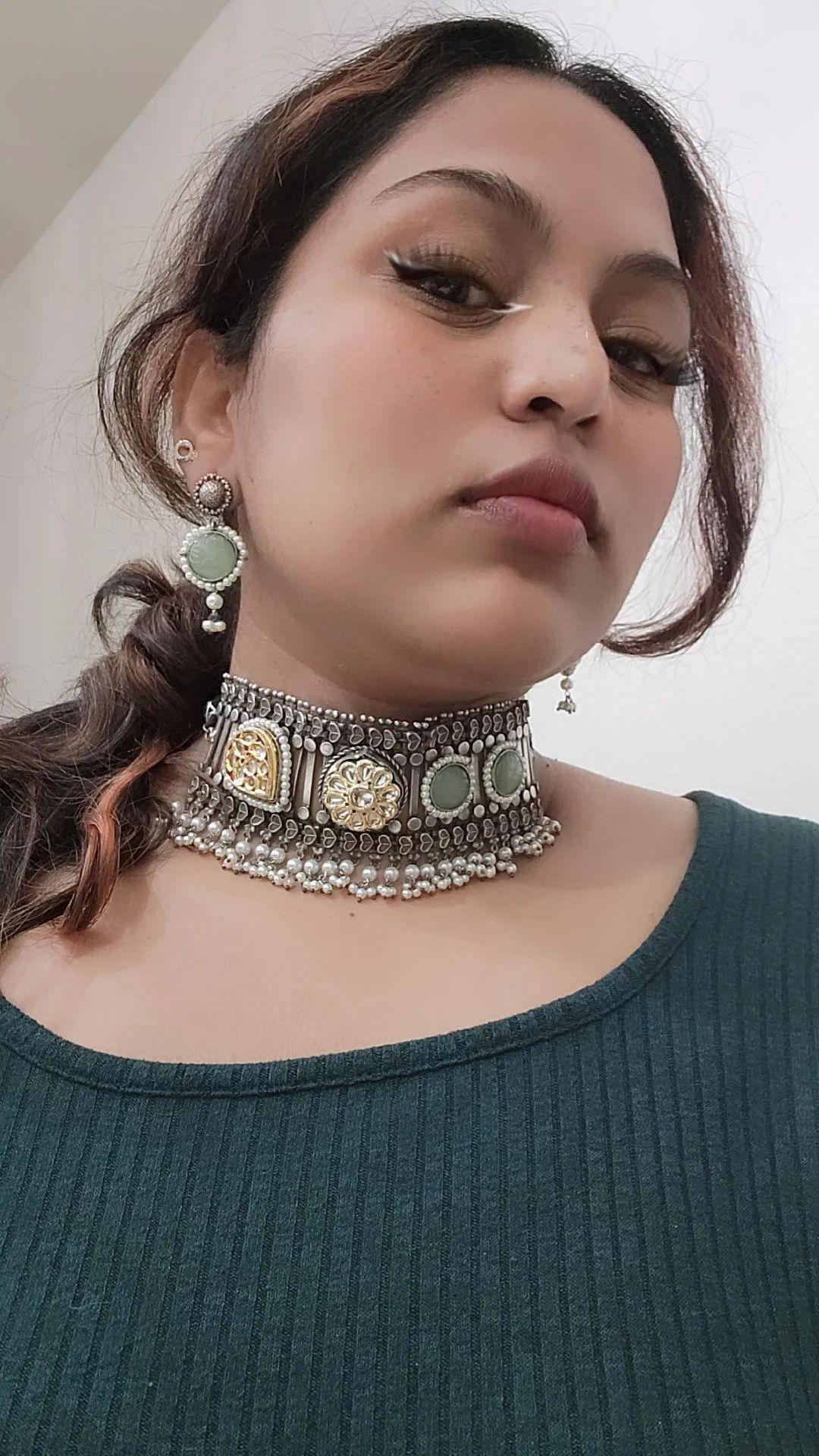 Anuhya fusion handmade Silver Alike choker Necklace