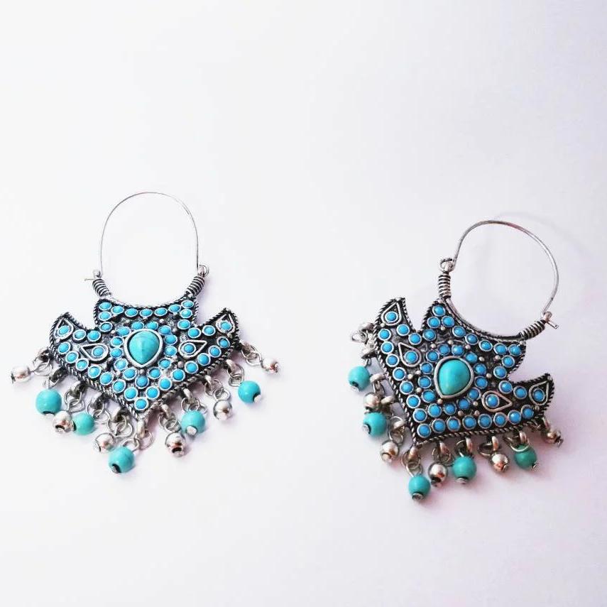 Turquoise Bohemian Afghani hoop earrings