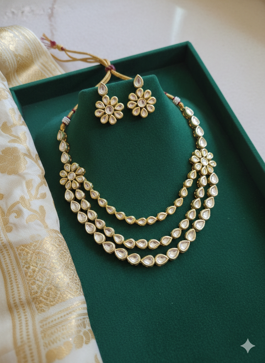 Ridhi Handcrafted Kundan Necklace Set with Floral Earrings – Festive & Bridal Jewelry