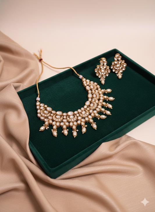 Arva kundan necklace set Classic Kundan Necklace Set with Earrings & Maang Tikka | Funcre8tions