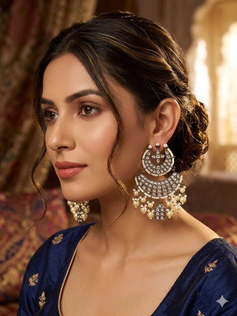 Black rodium plated jhumka earrings